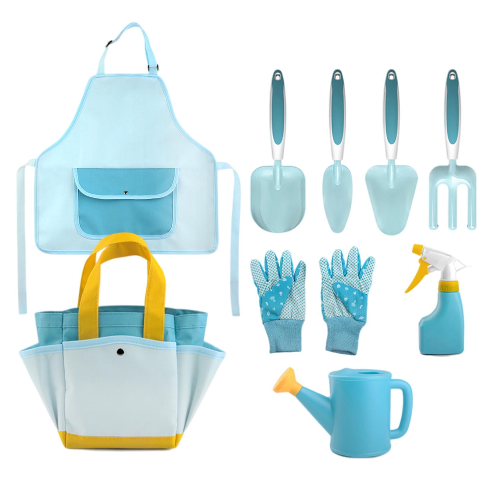 Childrens Gardening Tools Set Shovel Rake Trowel Gloves Watering Can Accs 9pcs