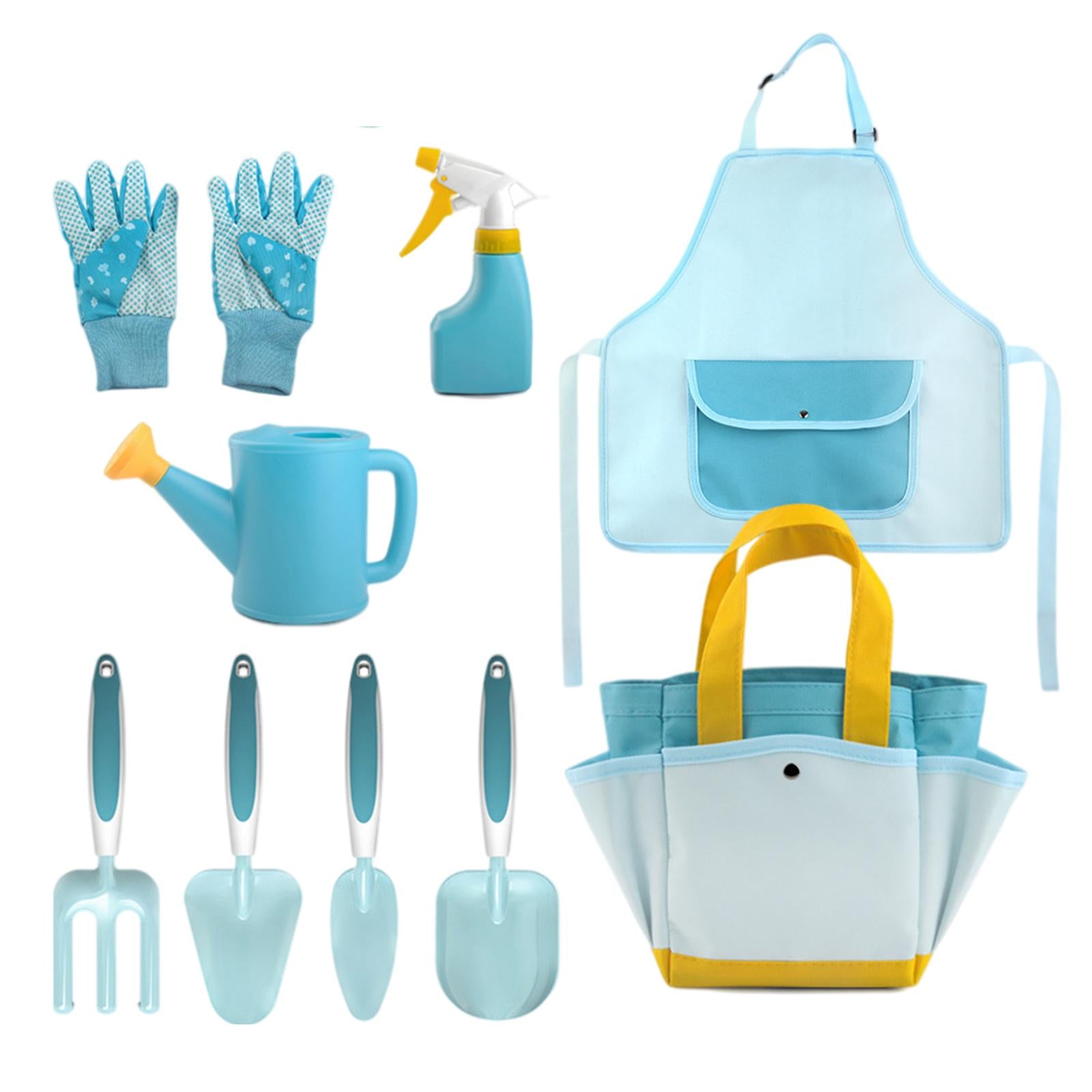 Childrens Gardening Tools Set Shovel Rake Trowel Gloves Watering Can Accs 9pcs