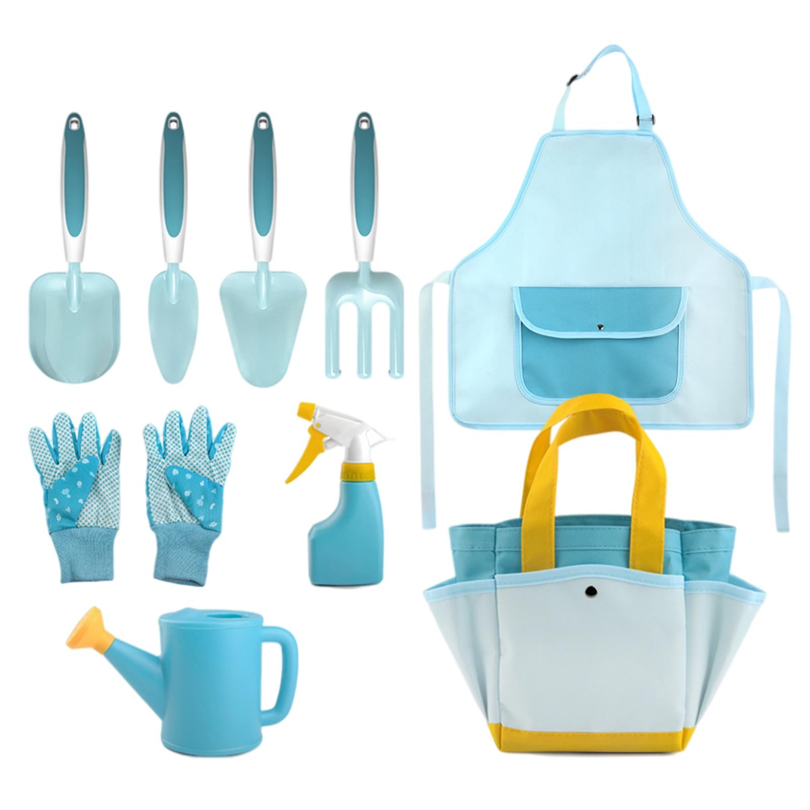 Childrens Gardening Tools Set Shovel Rake Trowel Gloves Watering Can Accs 9pcs