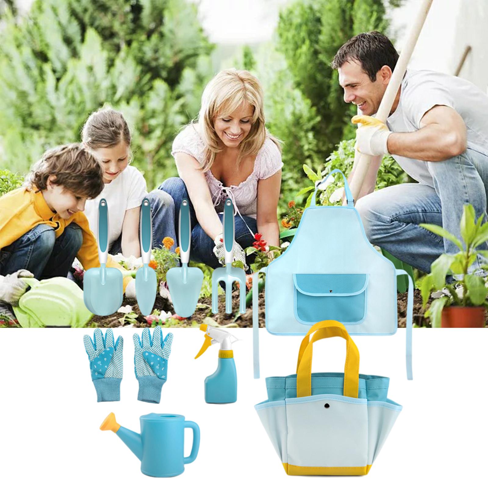 Childrens Gardening Tools Set Shovel Rake Trowel Gloves Watering Can Accs 9pcs