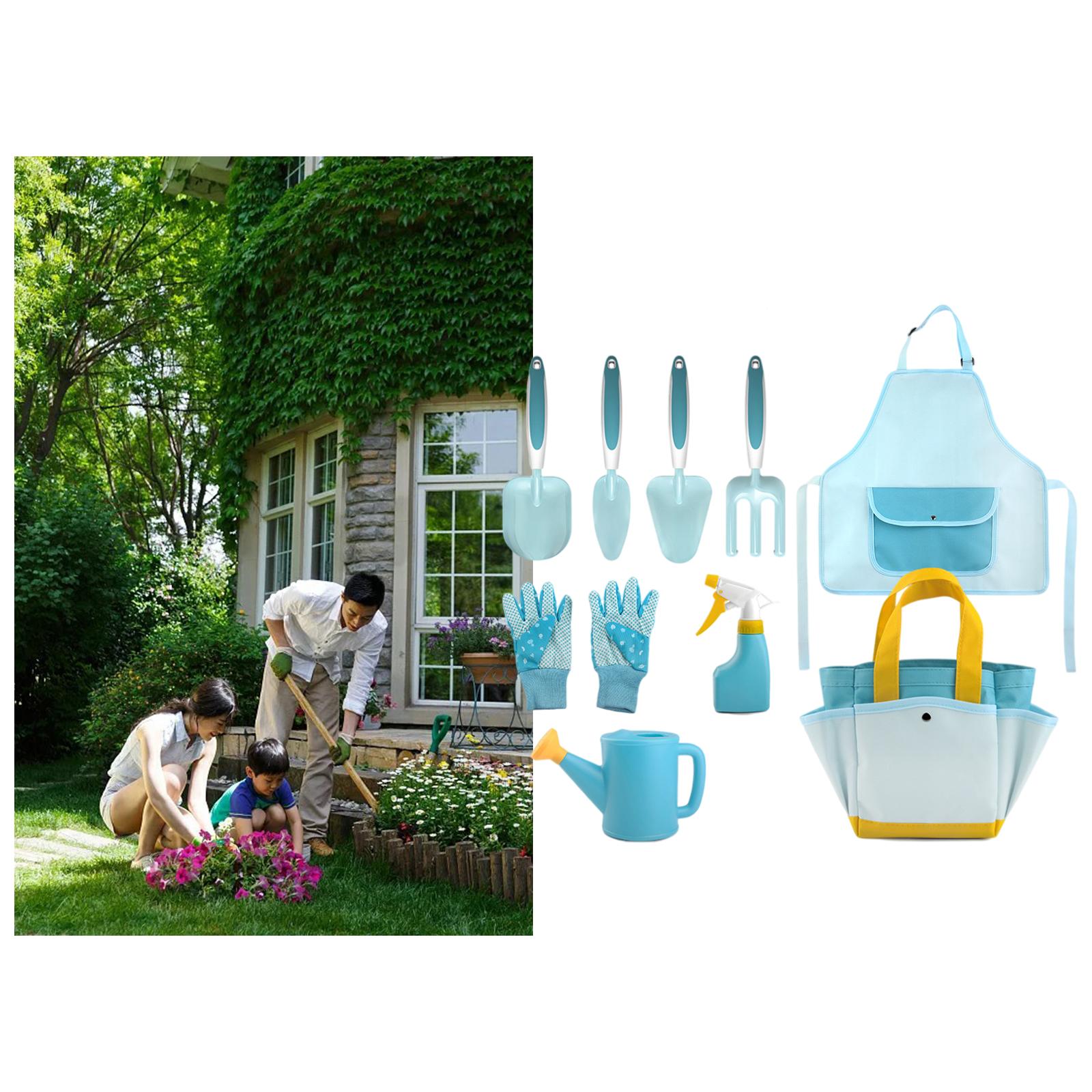 Childrens Gardening Tools Set Shovel Rake Trowel Gloves Watering Can Accs 9pcs