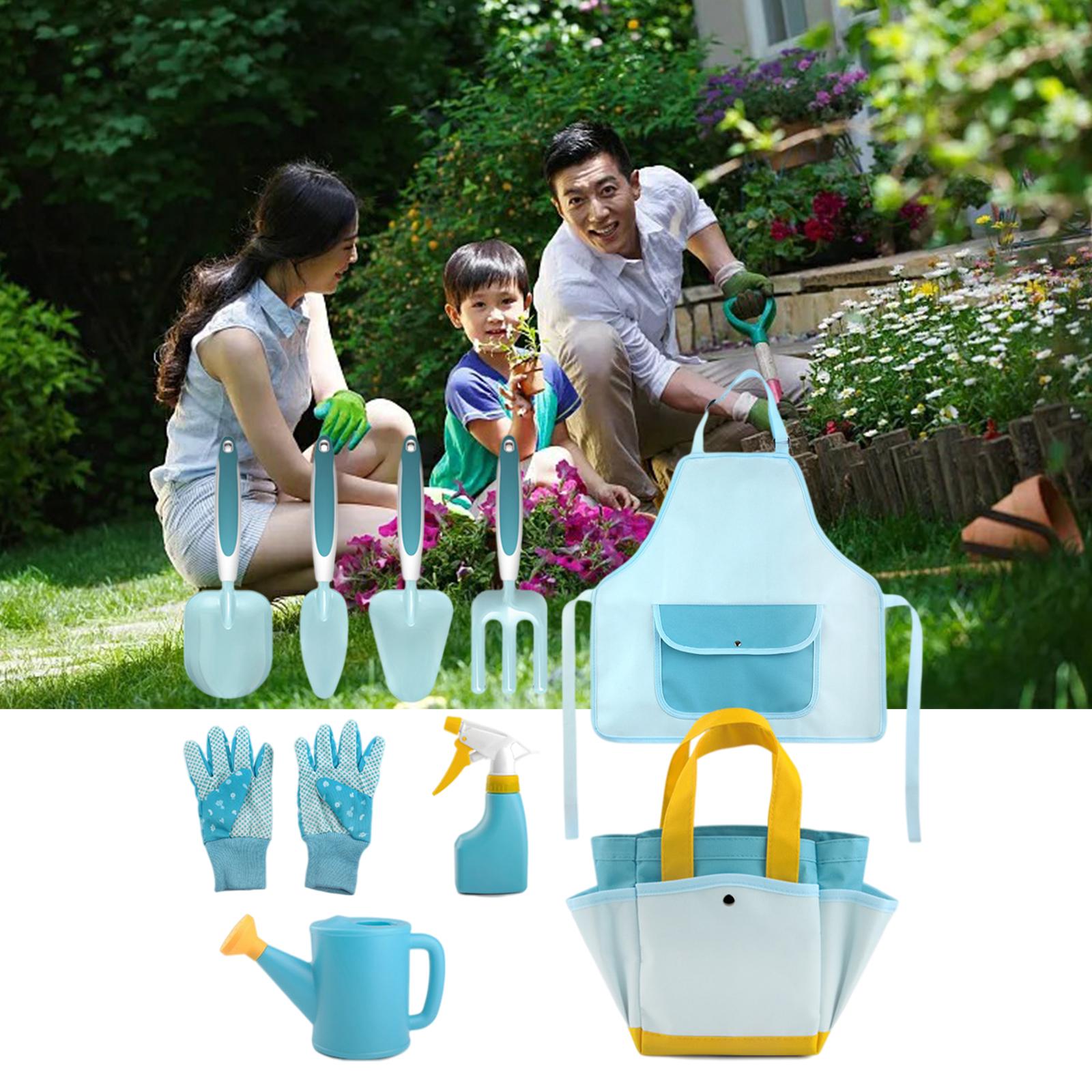 Childrens Gardening Tools Set Shovel Rake Trowel Gloves Watering Can Accs 9pcs