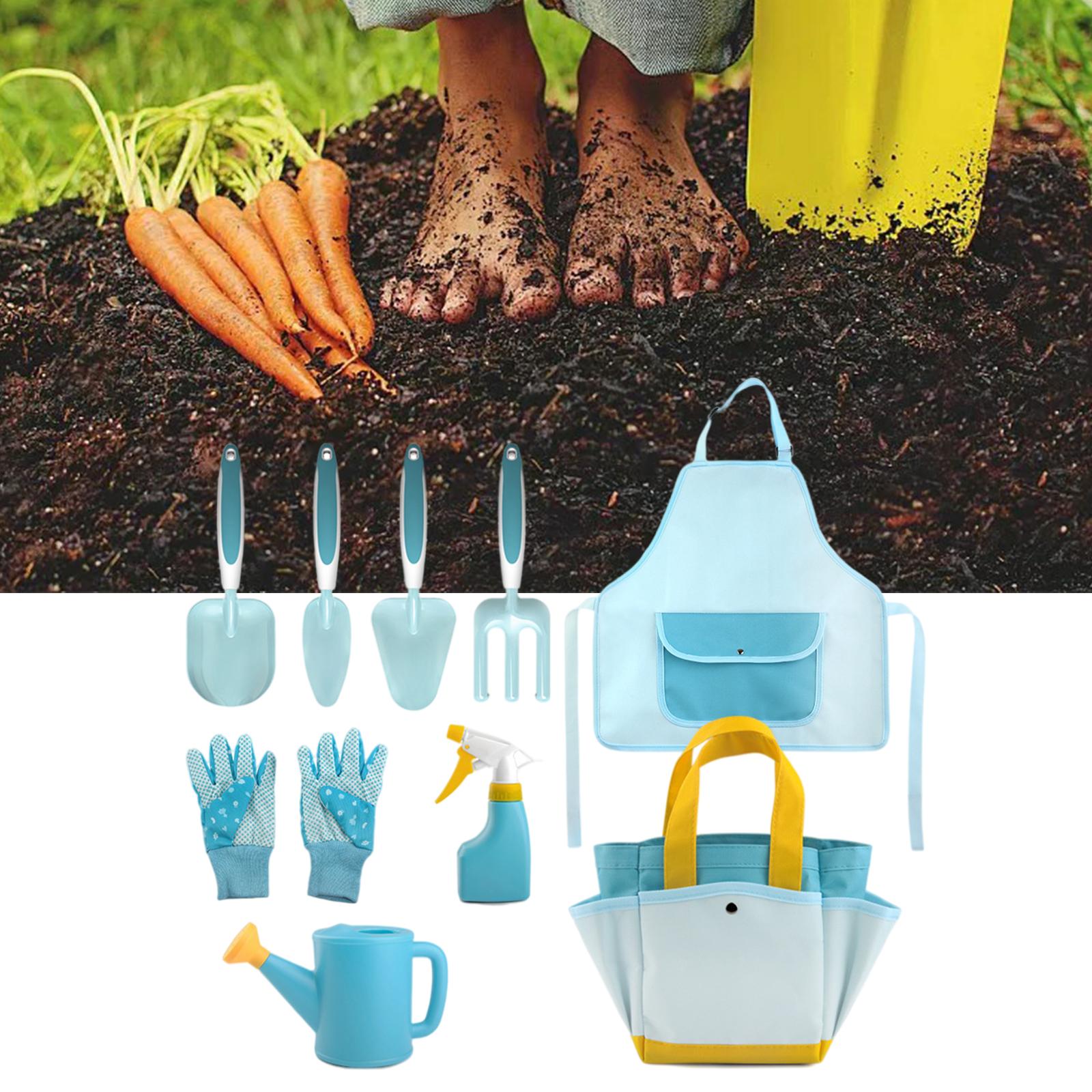 Childrens Gardening Tools Set Shovel Rake Trowel Gloves Watering Can Accs 9pcs