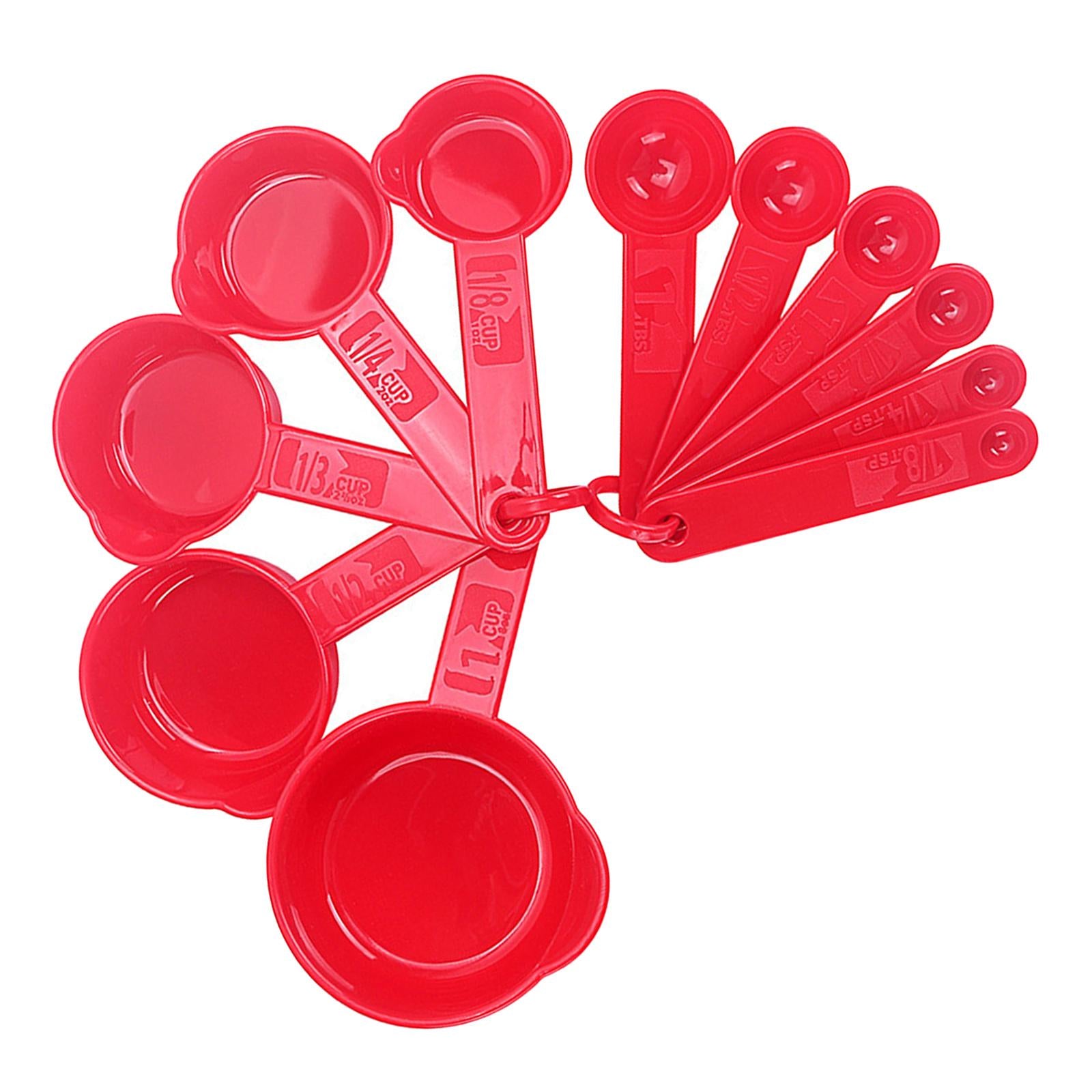 PP Measuring Spoons Cups Set with Scale Metering Spoon for Kitchen Tool Red