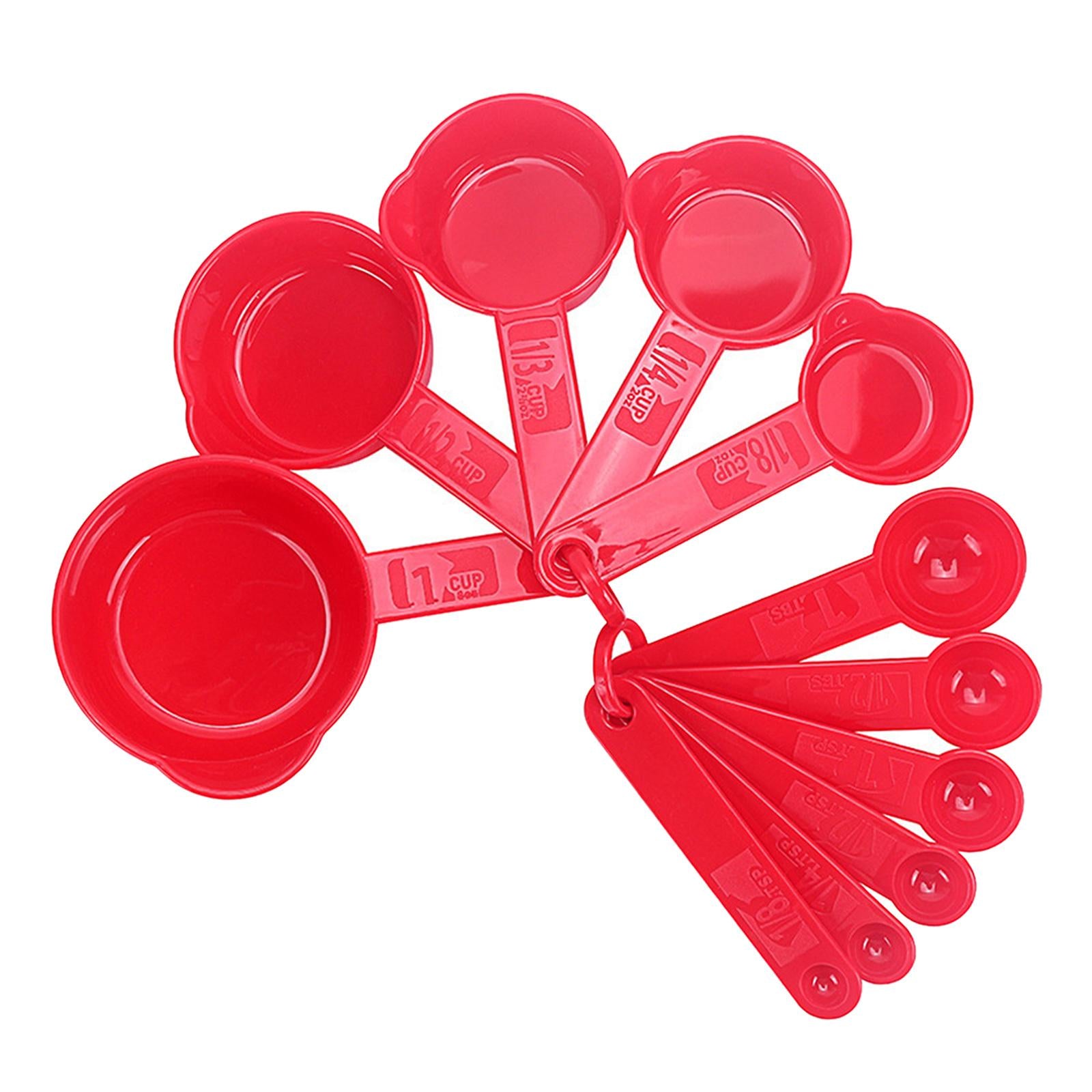 PP Measuring Spoons Cups Set with Scale Metering Spoon for Kitchen Tool Red