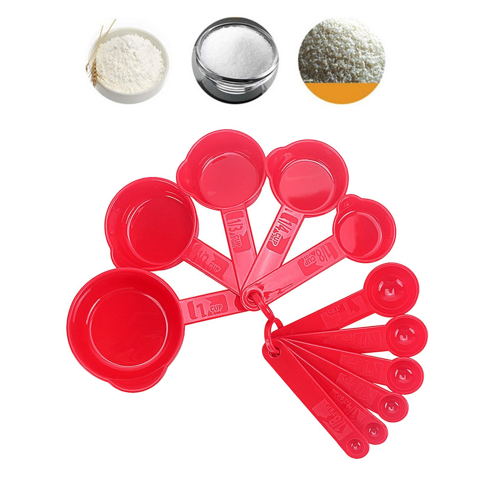 PP Measuring Spoons Cups Set with Scale Metering Spoon for Kitchen Tool Red