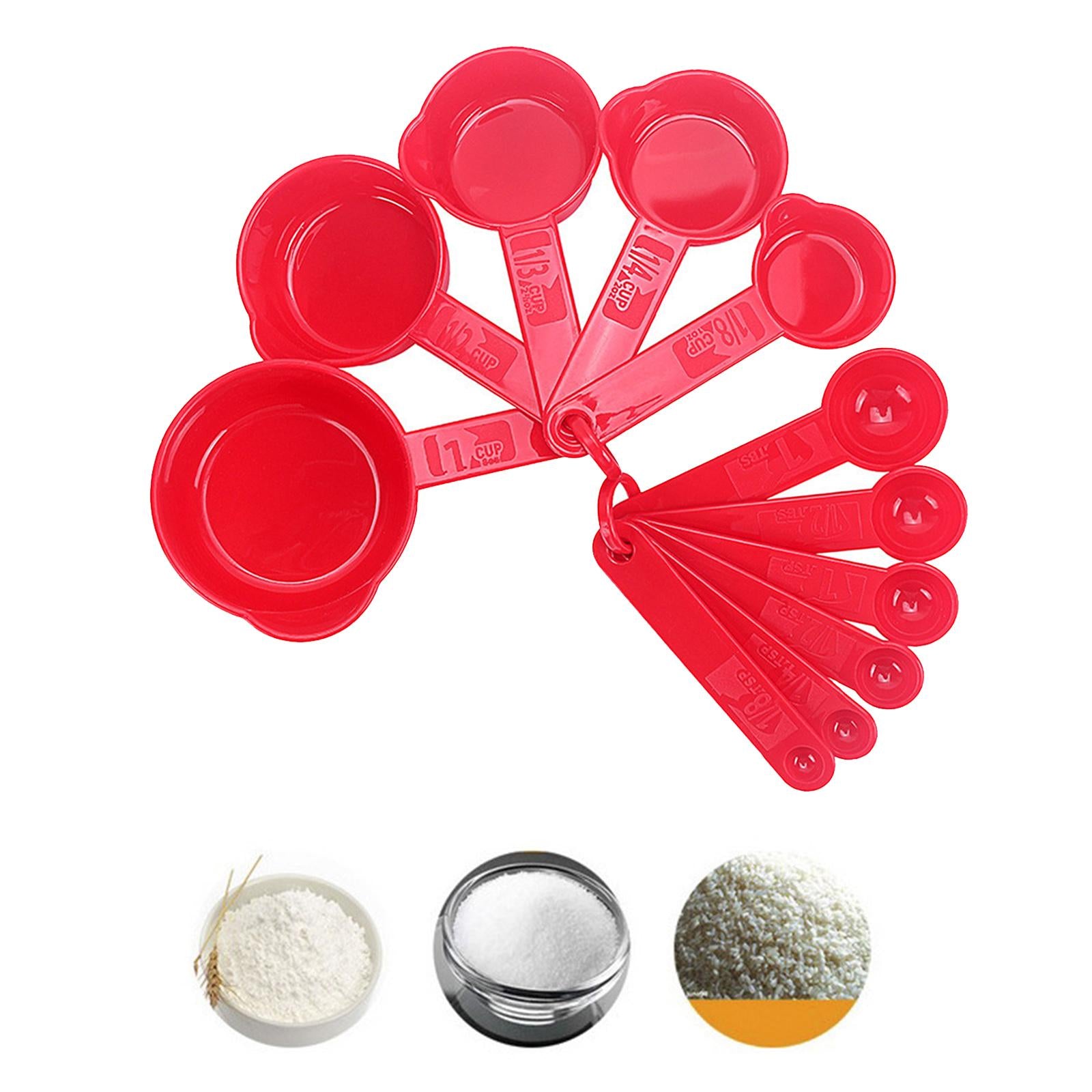 PP Measuring Spoons Cups Set with Scale Metering Spoon for Kitchen Tool Red