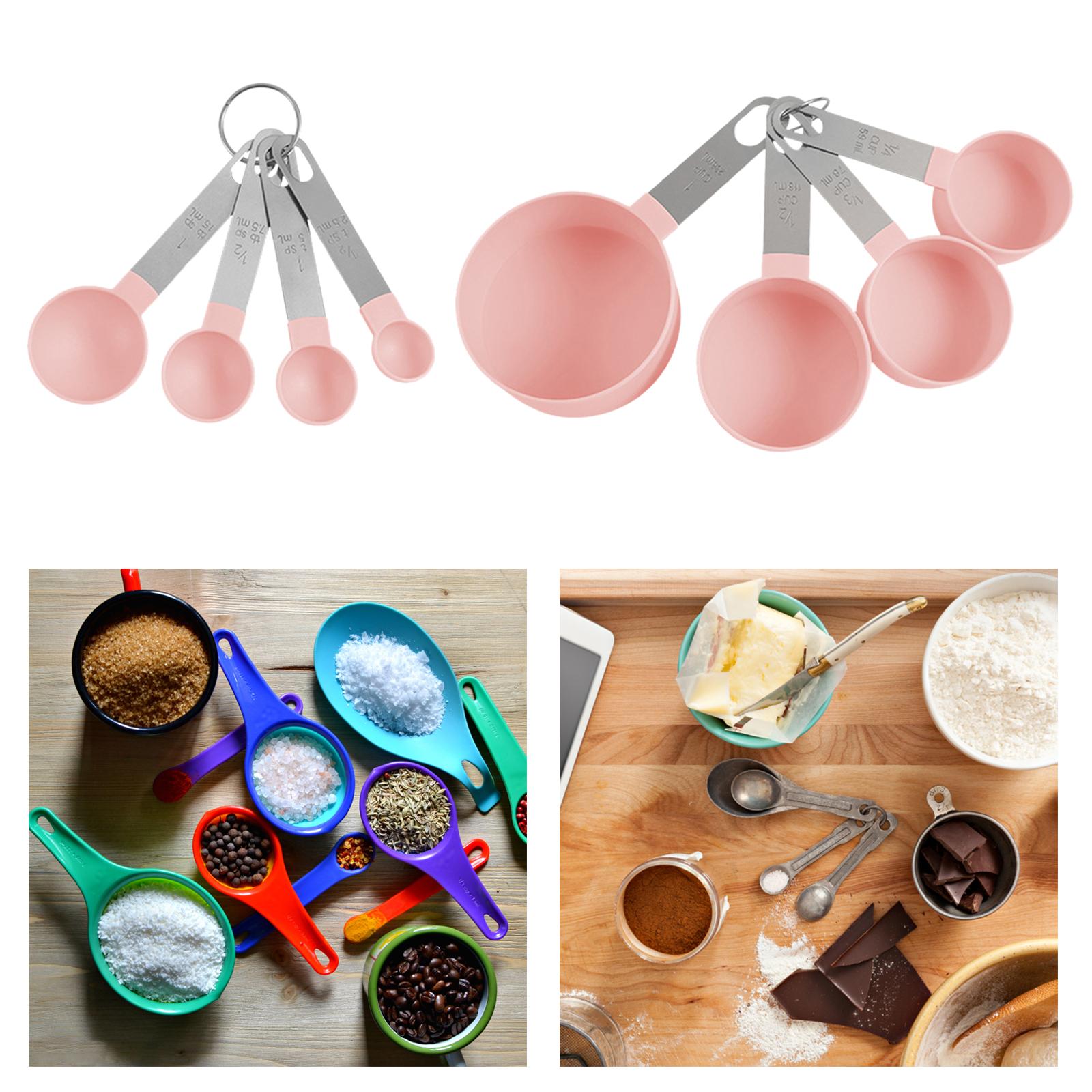 8-Piece Portable Measuring Spoons Cups Set PP Plastic for Bar Cafe Spices Pink