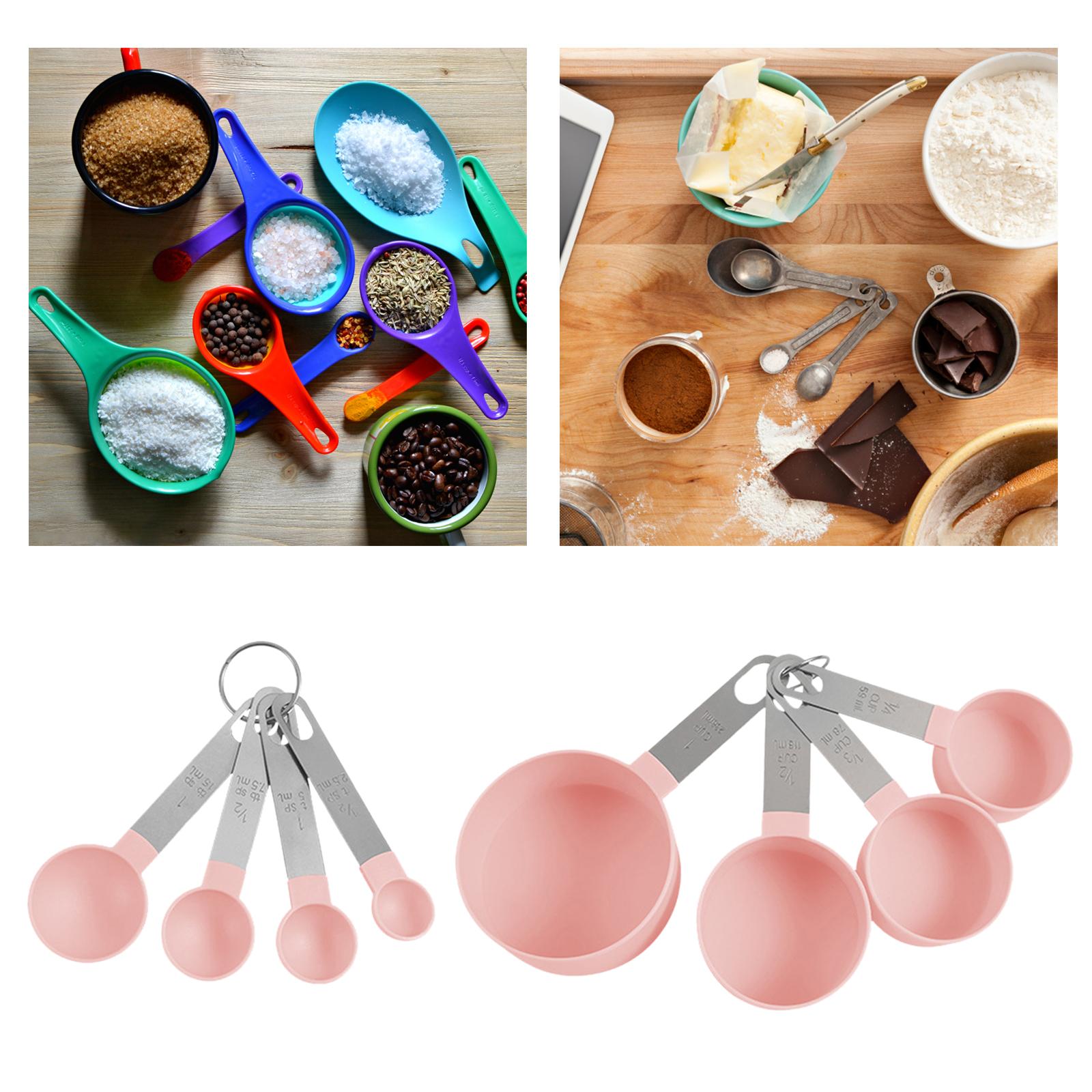 8-Piece Portable Measuring Spoons Cups Set PP Plastic for Bar Cafe Spices Pink