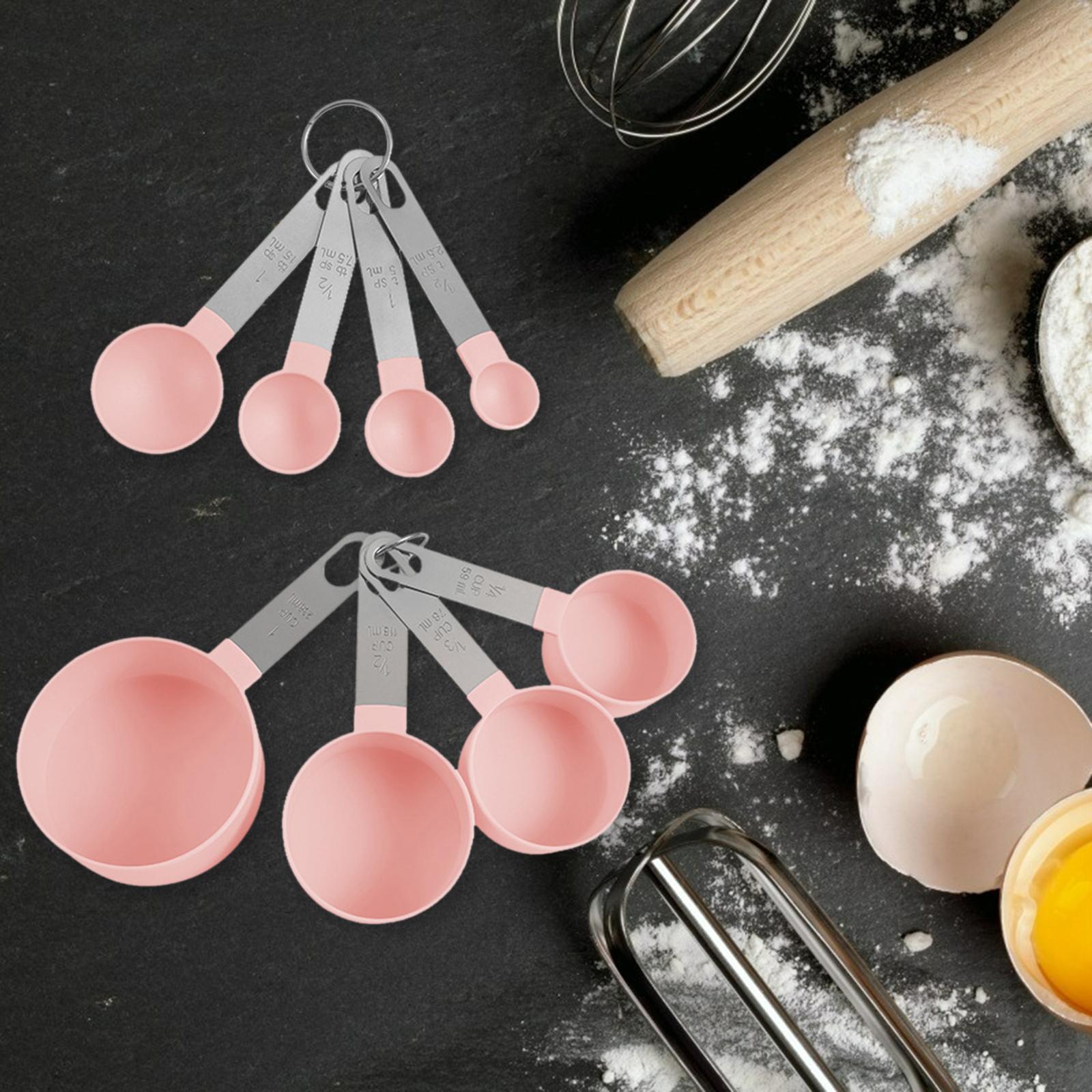 8-Piece Portable Measuring Spoons Cups Set PP Plastic for Bar Cafe Spices Pink