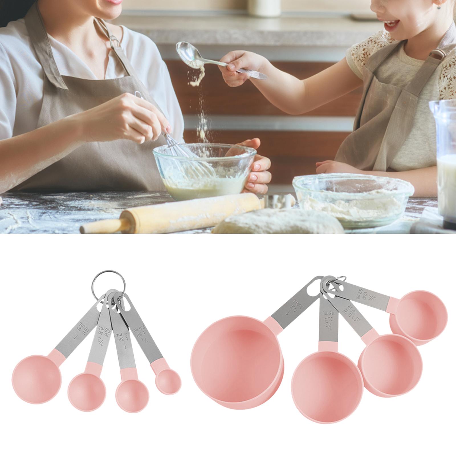 8-Piece Portable Measuring Spoons Cups Set PP Plastic for Bar Cafe Spices Pink