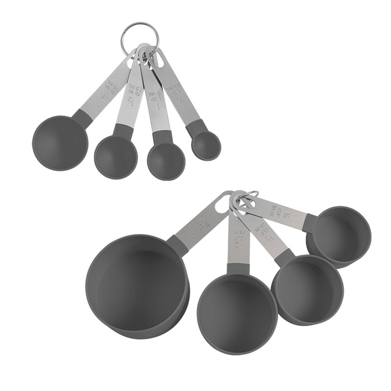 8-Piece Portable Measuring Spoons Cups Set PP Plastic for Bar Cafe Spices Grey