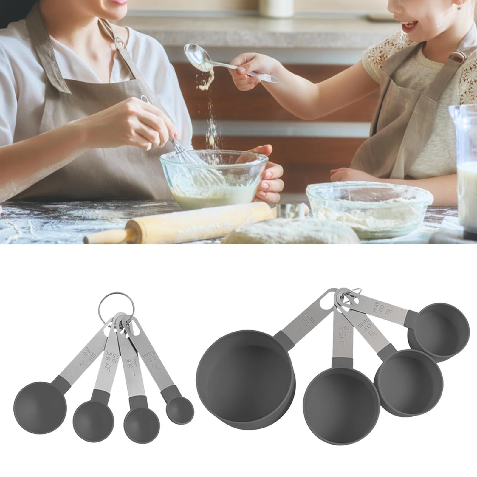 8-Piece Portable Measuring Spoons Cups Set PP Plastic for Bar Cafe Spices Grey