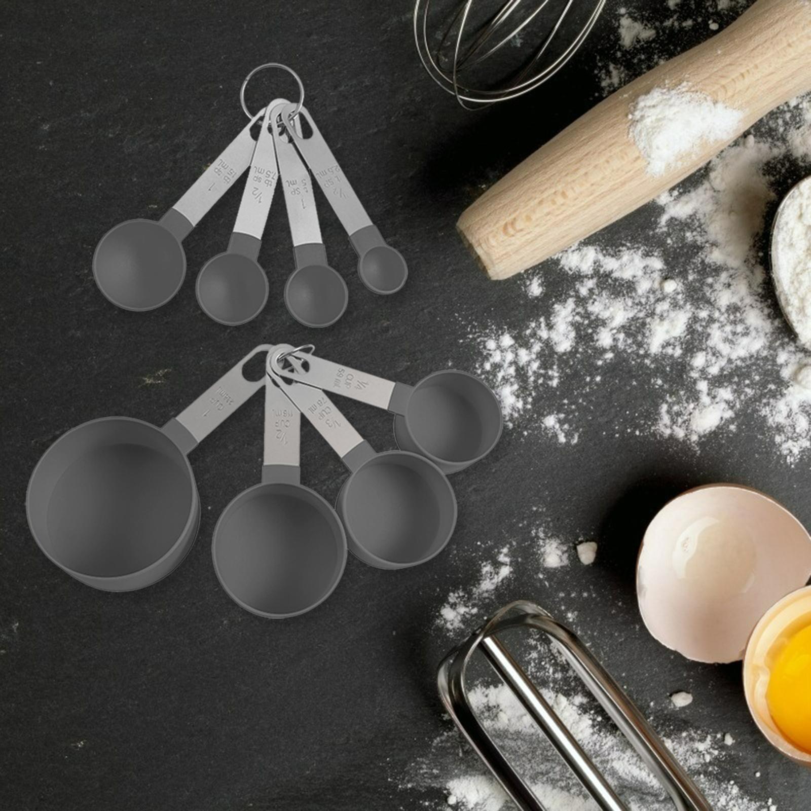 8-Piece Portable Measuring Spoons Cups Set PP Plastic for Bar Cafe Spices Grey