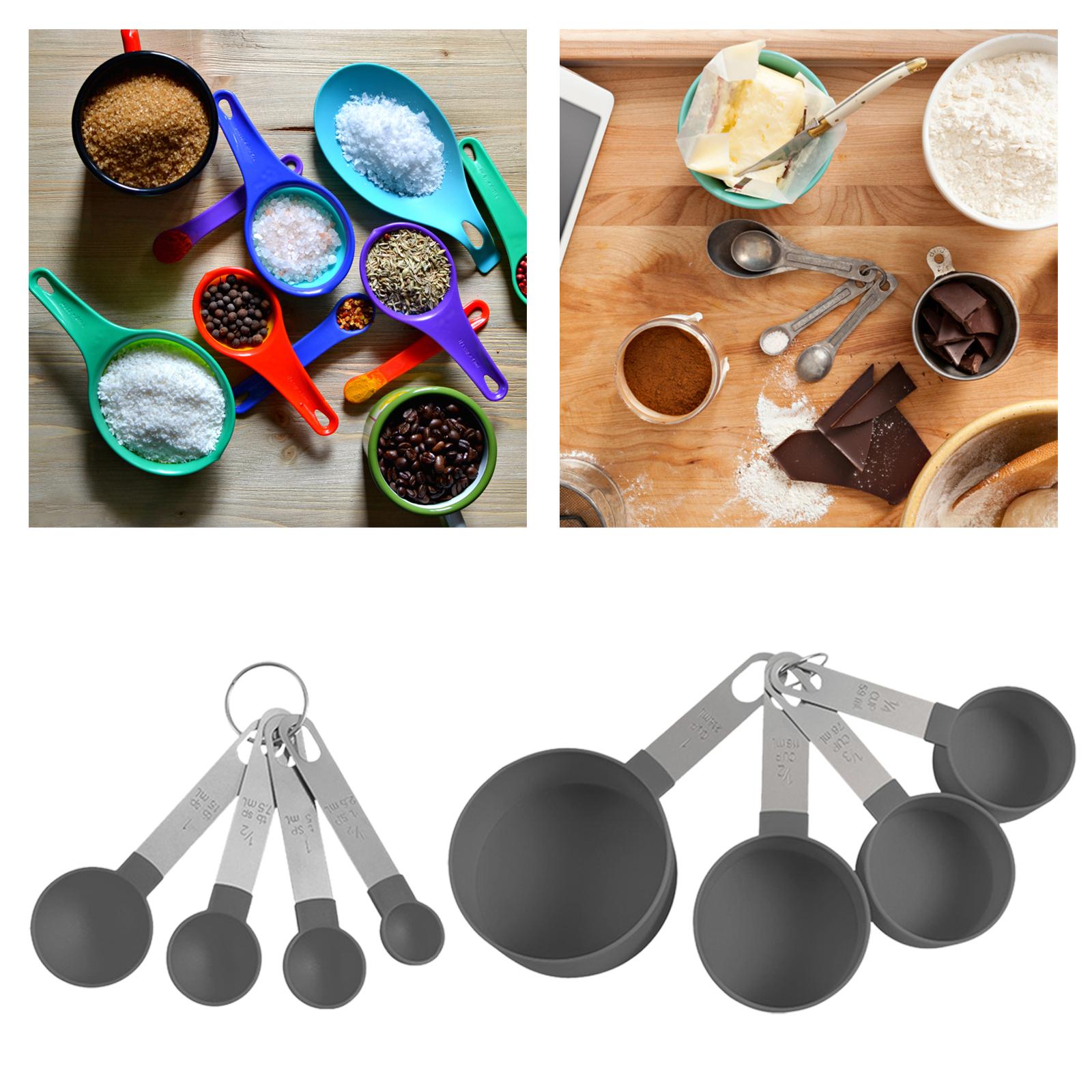 8-Piece Portable Measuring Spoons Cups Set PP Plastic for Bar Cafe Spices Grey