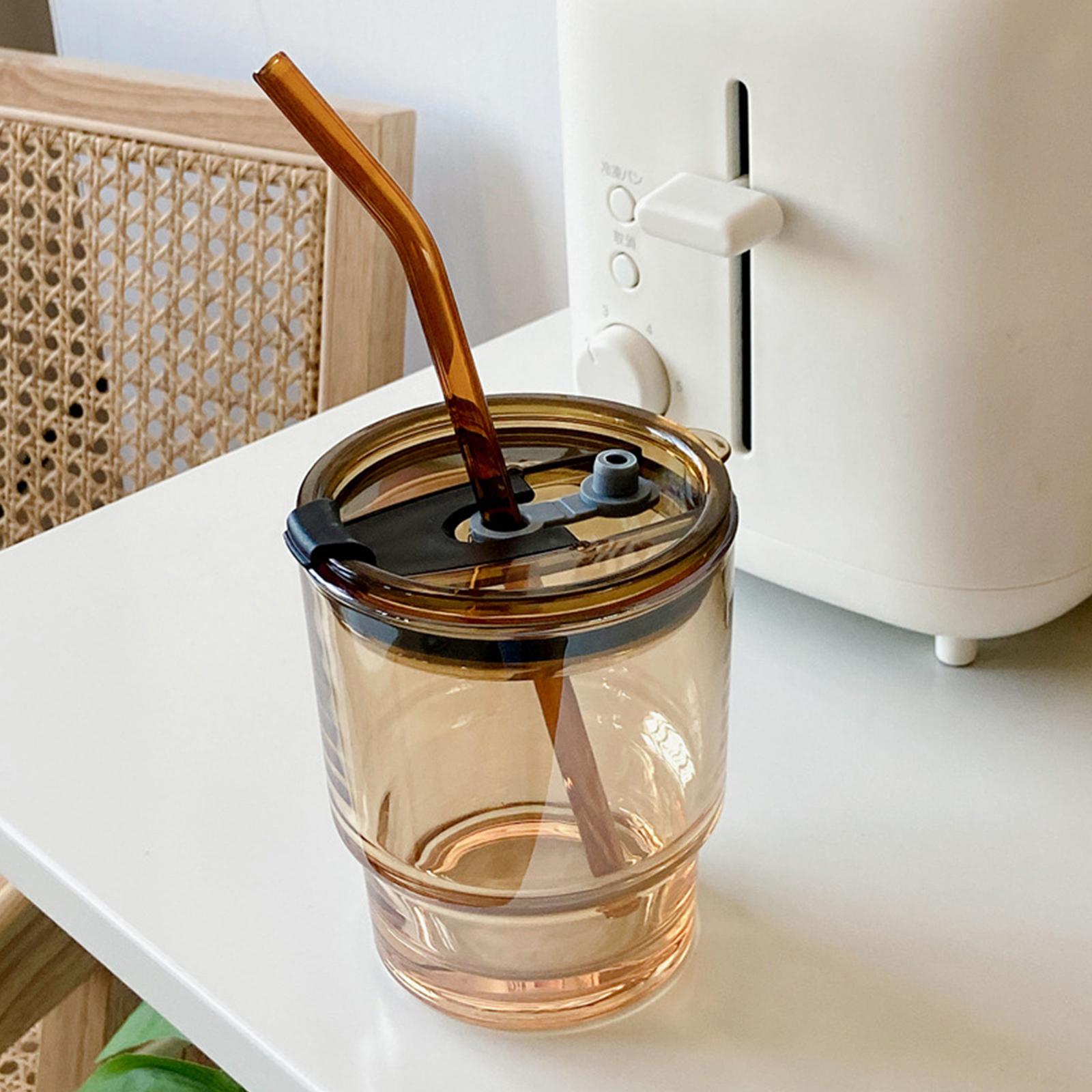 Straw Cup with Cover Dustproof Drinking Cup Household for Travel Kitchen brown 110x90mm