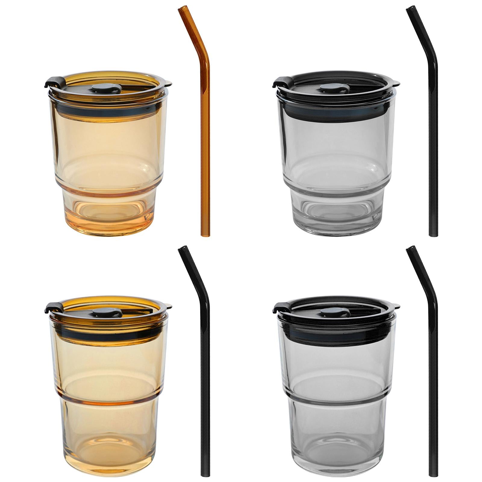 Straw Cup with Cover Dustproof Drinking Cup Household for Travel Kitchen brown 110x90mm