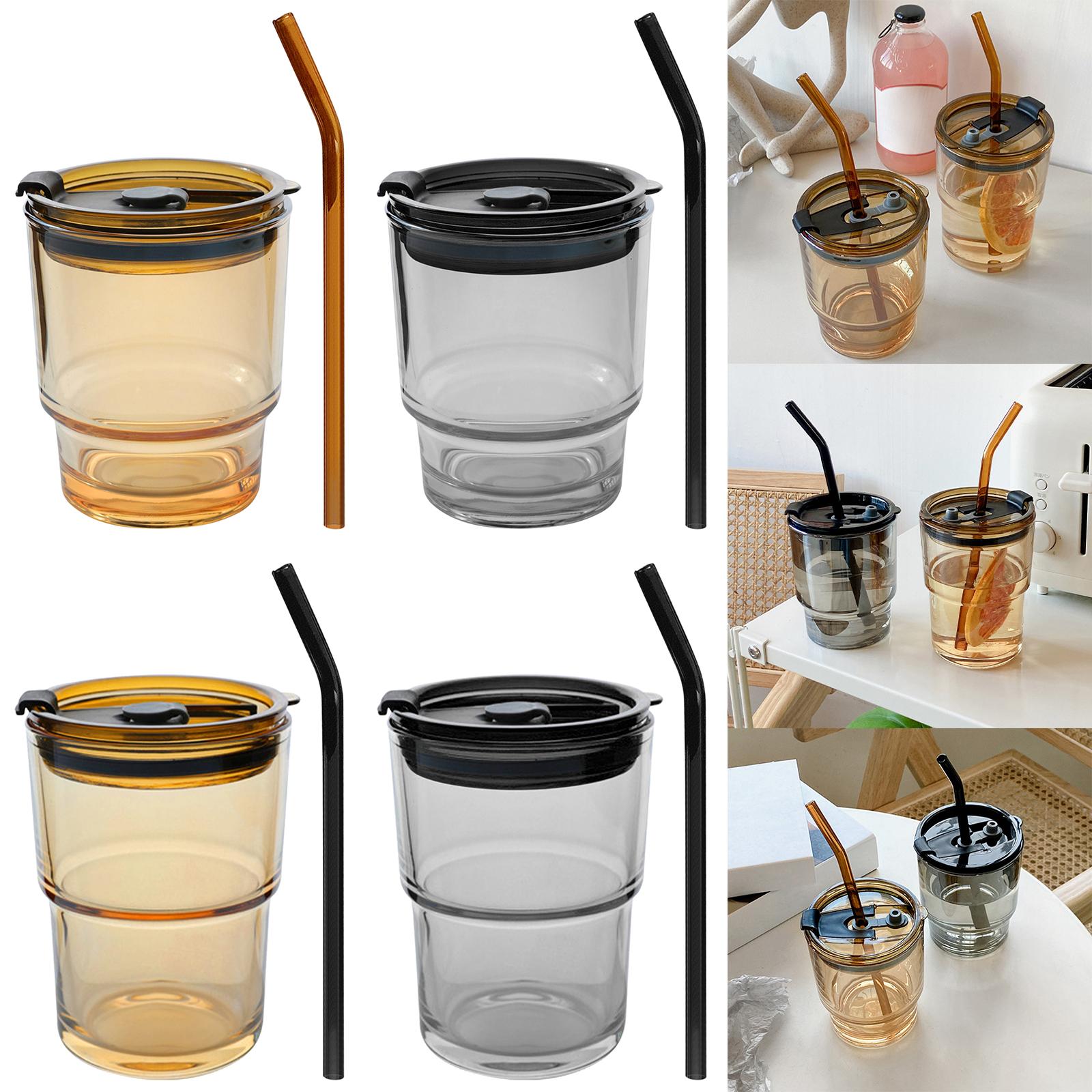 Straw Cup with Cover Dustproof Drinking Cup Household for Travel Kitchen brown 110x90mm