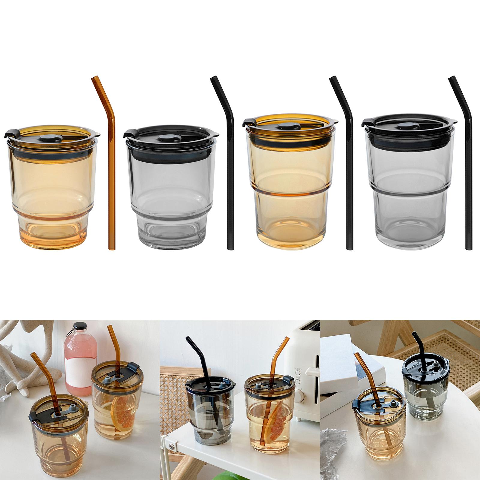 Straw Cup with Cover Dustproof Drinking Cup Household for Travel Kitchen brown 110x90mm