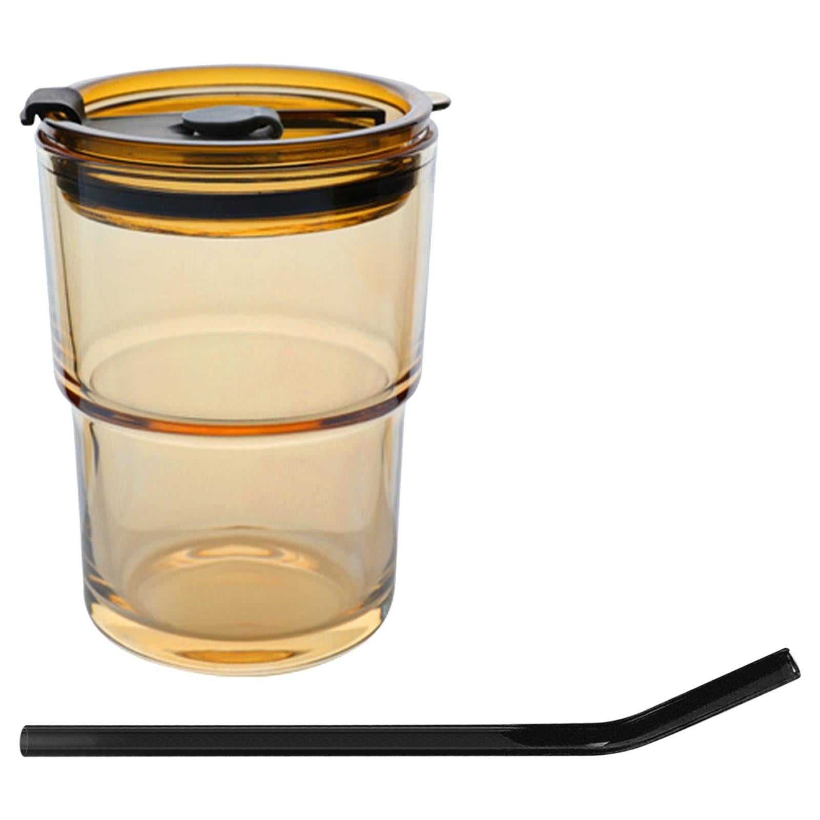 Straw Cup with Cover Dustproof Drinking Cup Household for Travel Kitchen brown 125x90mm