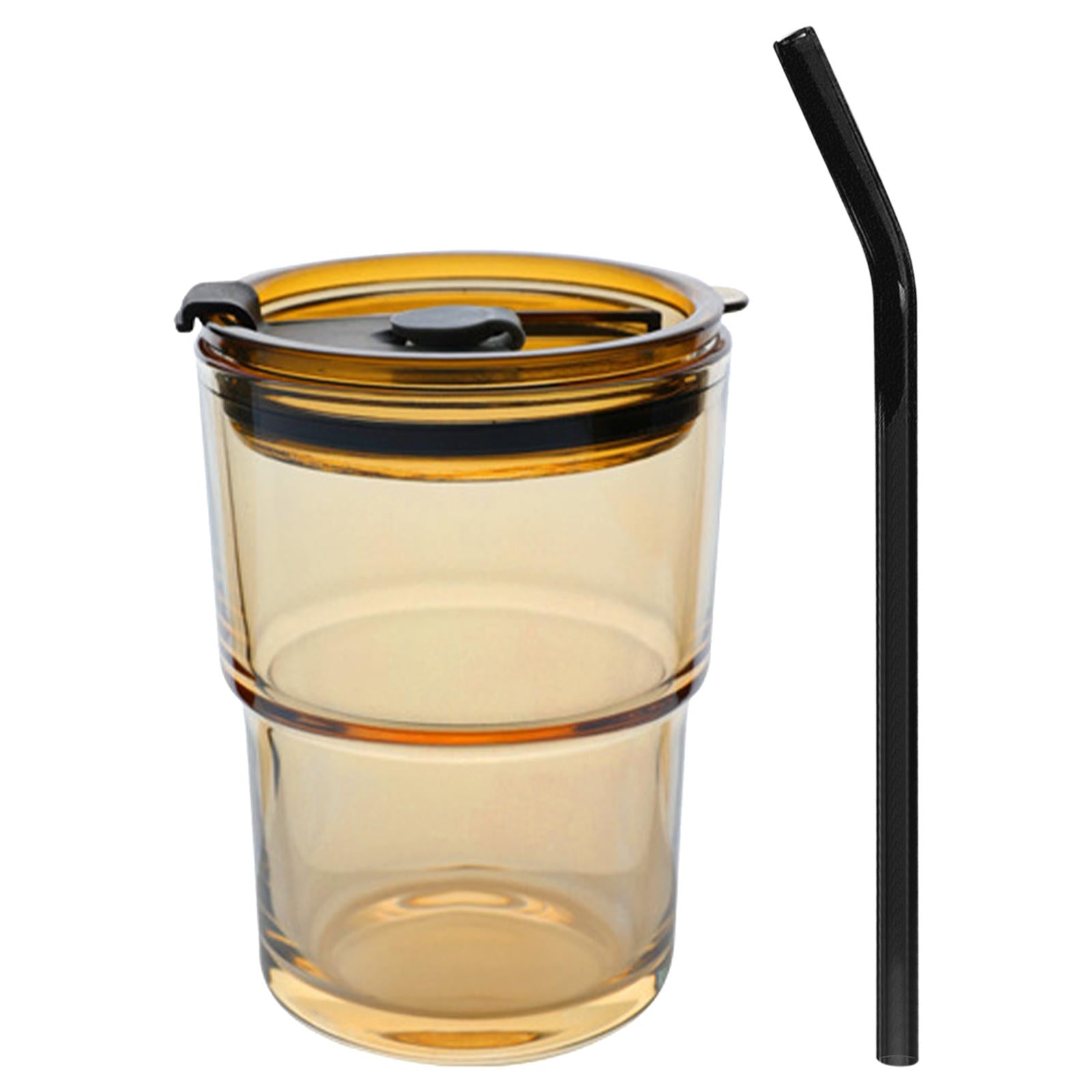 Straw Cup with Cover Dustproof Drinking Cup Household for Travel Kitchen brown 125x90mm