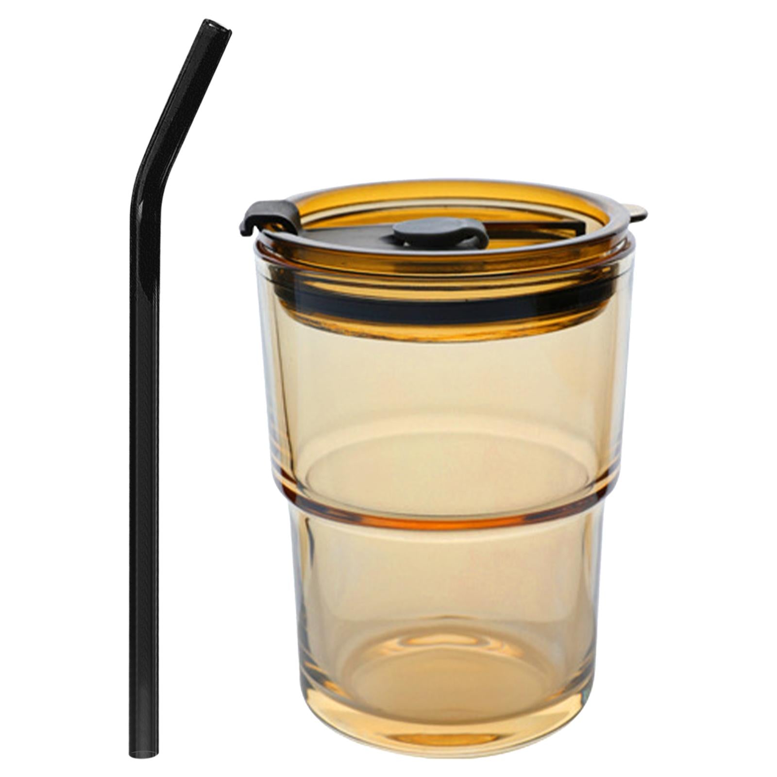 Straw Cup with Cover Dustproof Drinking Cup Household for Travel Kitchen brown 125x90mm