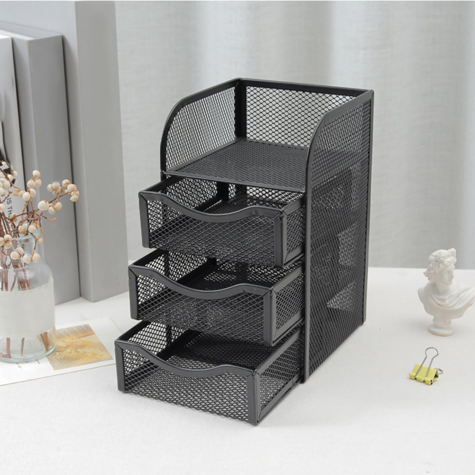 Letter Tray Organizer W/Sliding Drawer Metal 3-Tier for Folders Letter Bills
