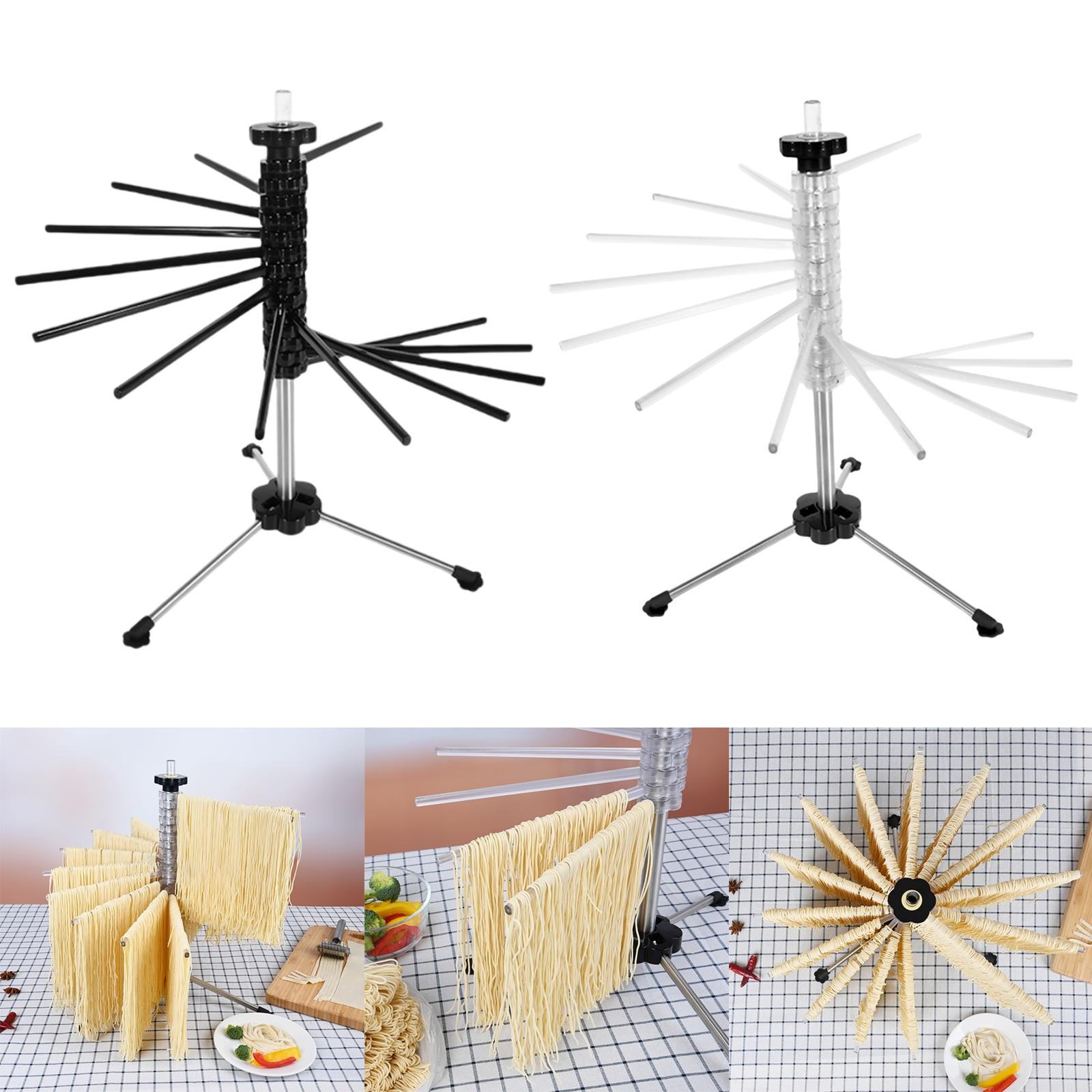 Foldable Pasta Drying Rack with 14 Arms Noodle Hanger for Noodles Linguine Black