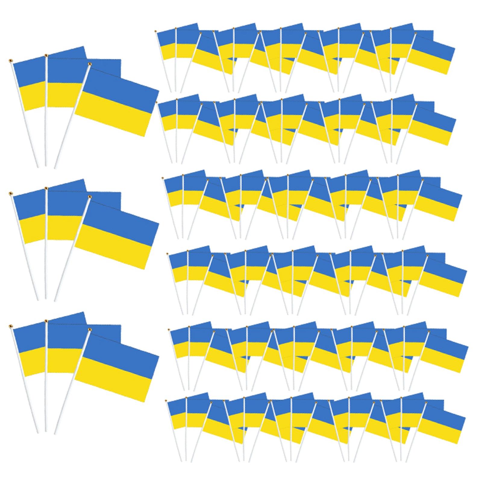 100 Pieces Ukraine Flag for Outdoor Garden Lawn Home Office Desk Tabletop