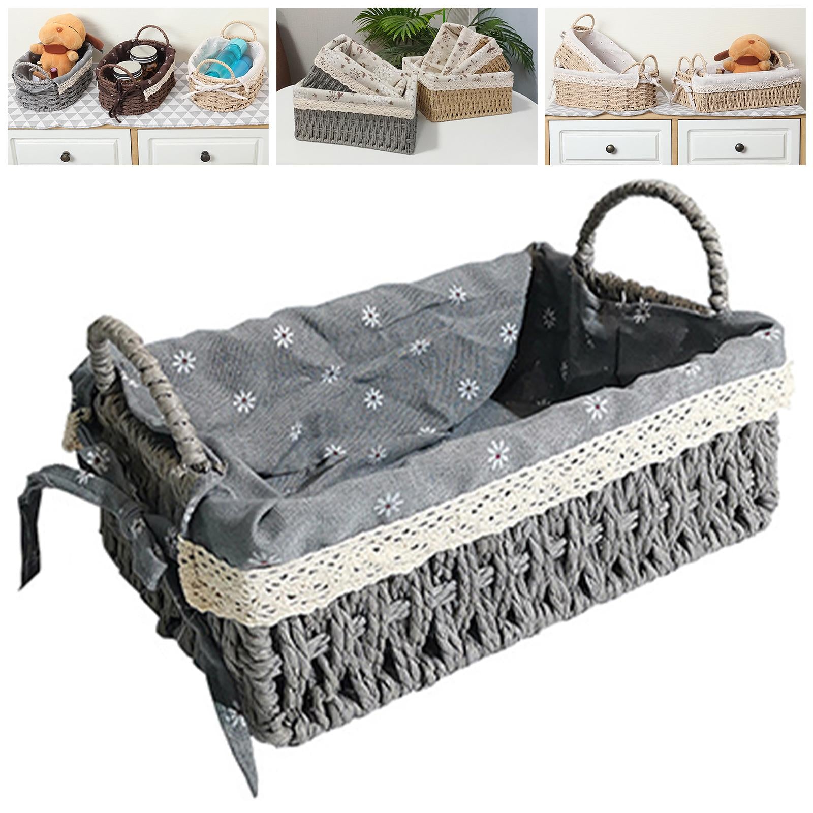 Multipurpose Rattan Storage Basket Household Items for Tabletop Kitchen medium grey B