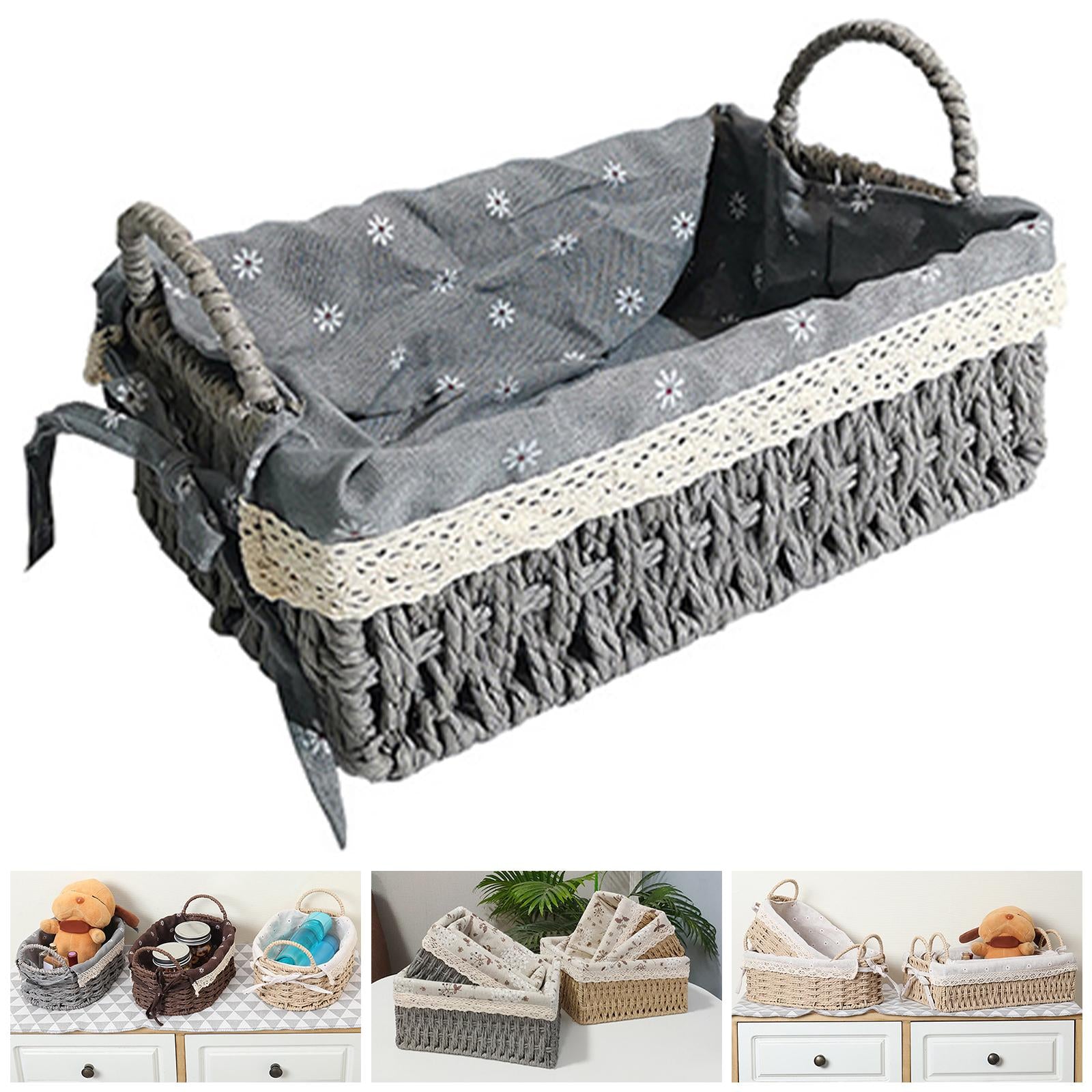 Multipurpose Rattan Storage Basket Household Items for Tabletop Kitchen medium grey B