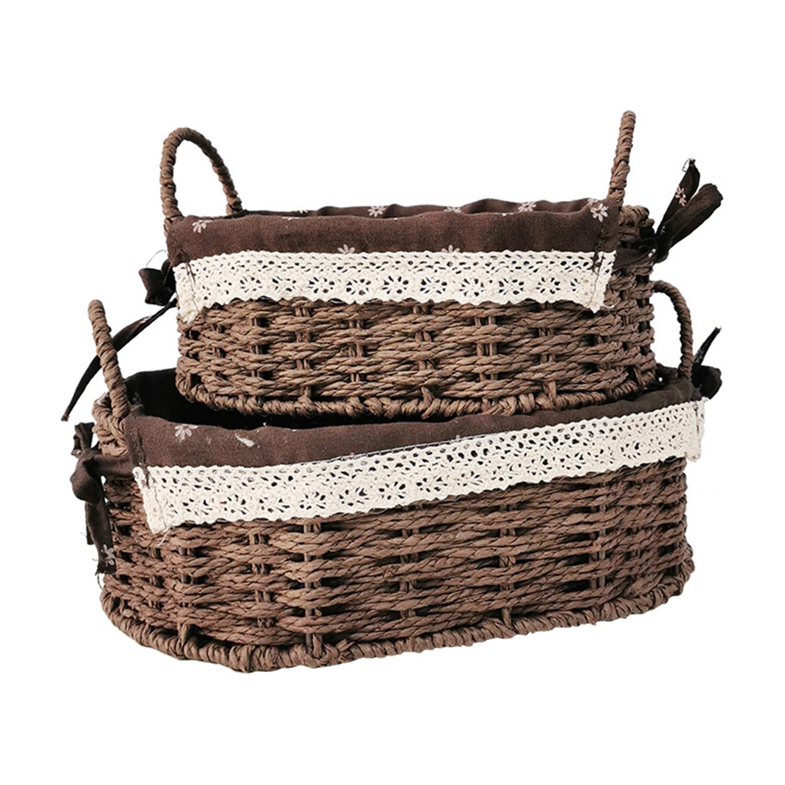 Multipurpose Rattan Storage Basket Household Items for Tabletop Kitchen brown C