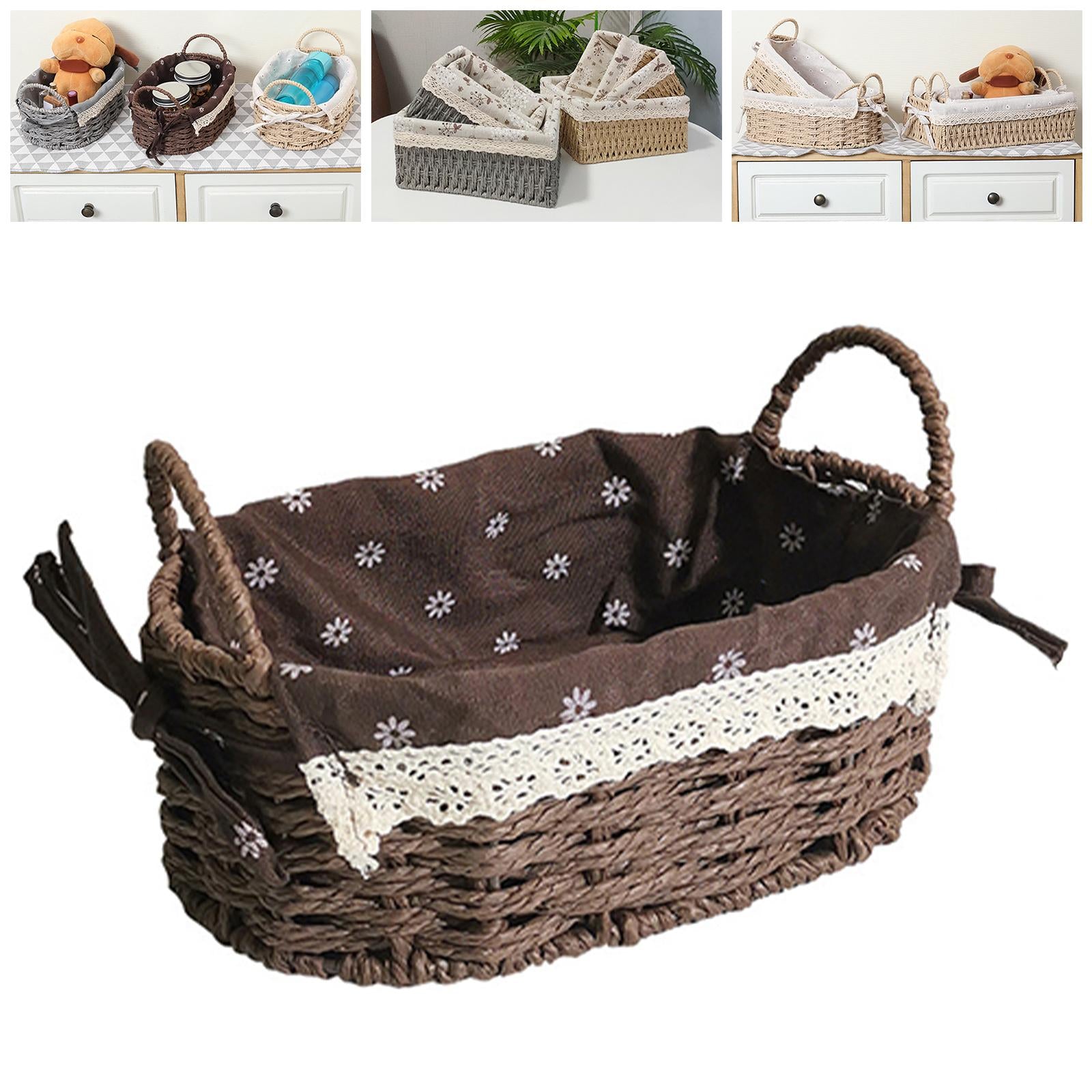 Multipurpose Rattan Storage Basket Household Items for Tabletop Kitchen brown C