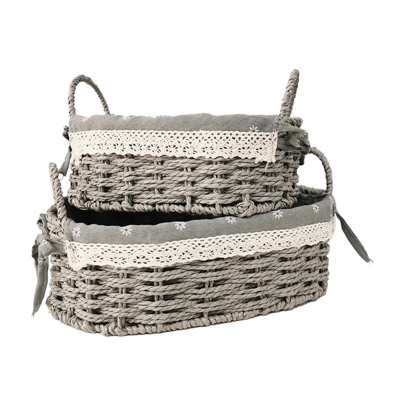 Multipurpose Rattan Storage Basket Household Items for Tabletop Kitchen medium grey C