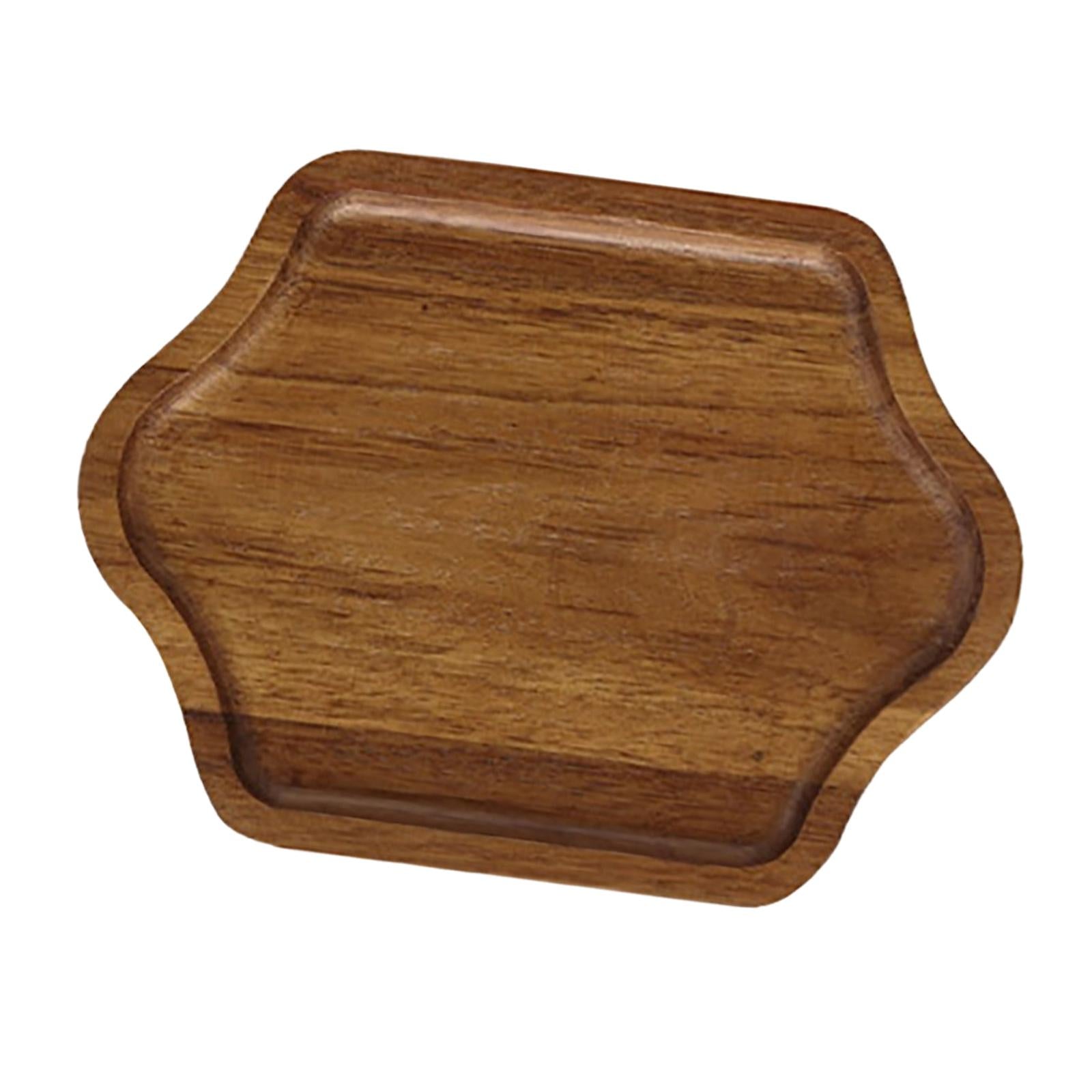 Small Wooden Serving Tray Breakfast Bread Plate Food Dish for Kitchen Decor Hexagonal