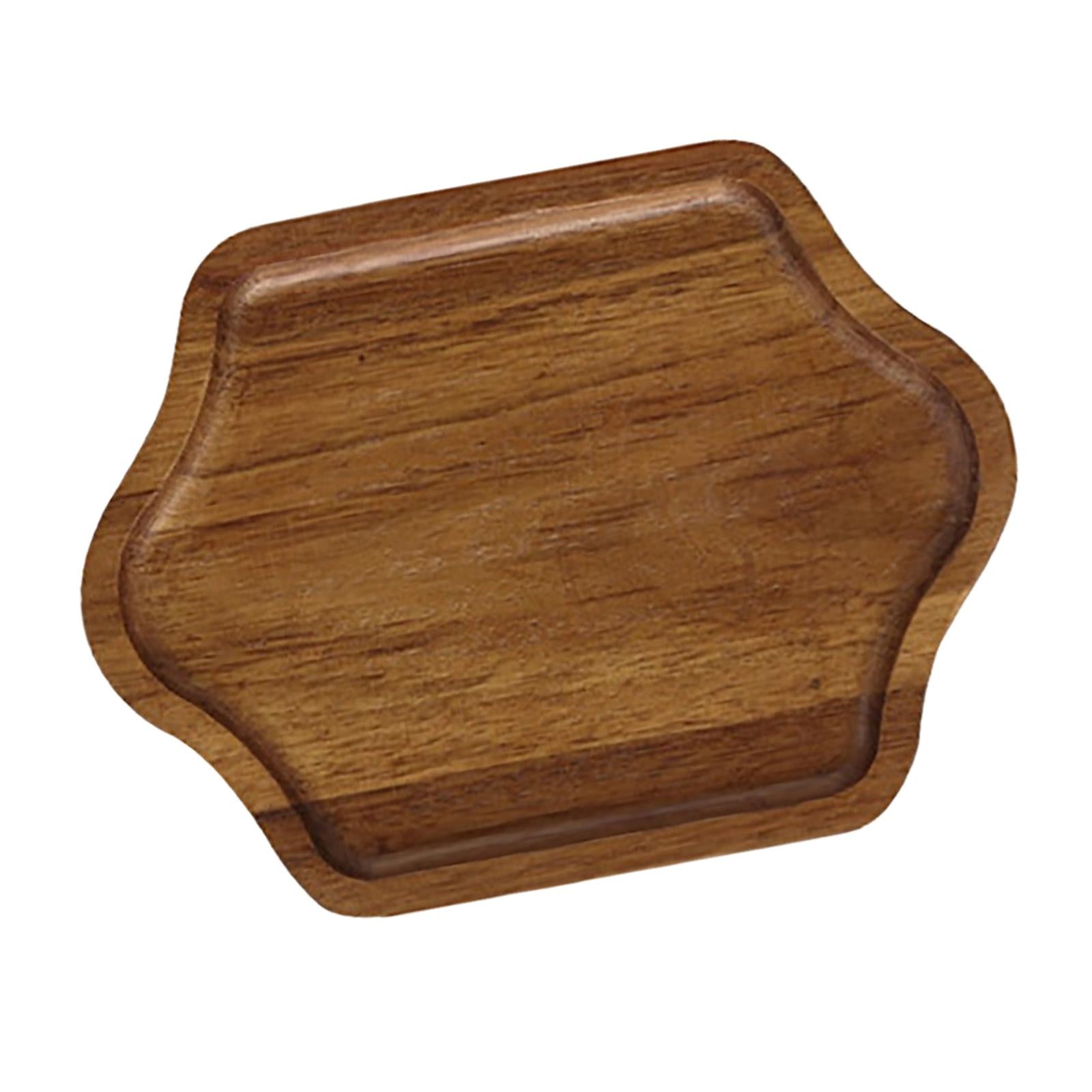 Small Wooden Serving Tray Breakfast Bread Plate Food Dish for Kitchen Decor Hexagonal