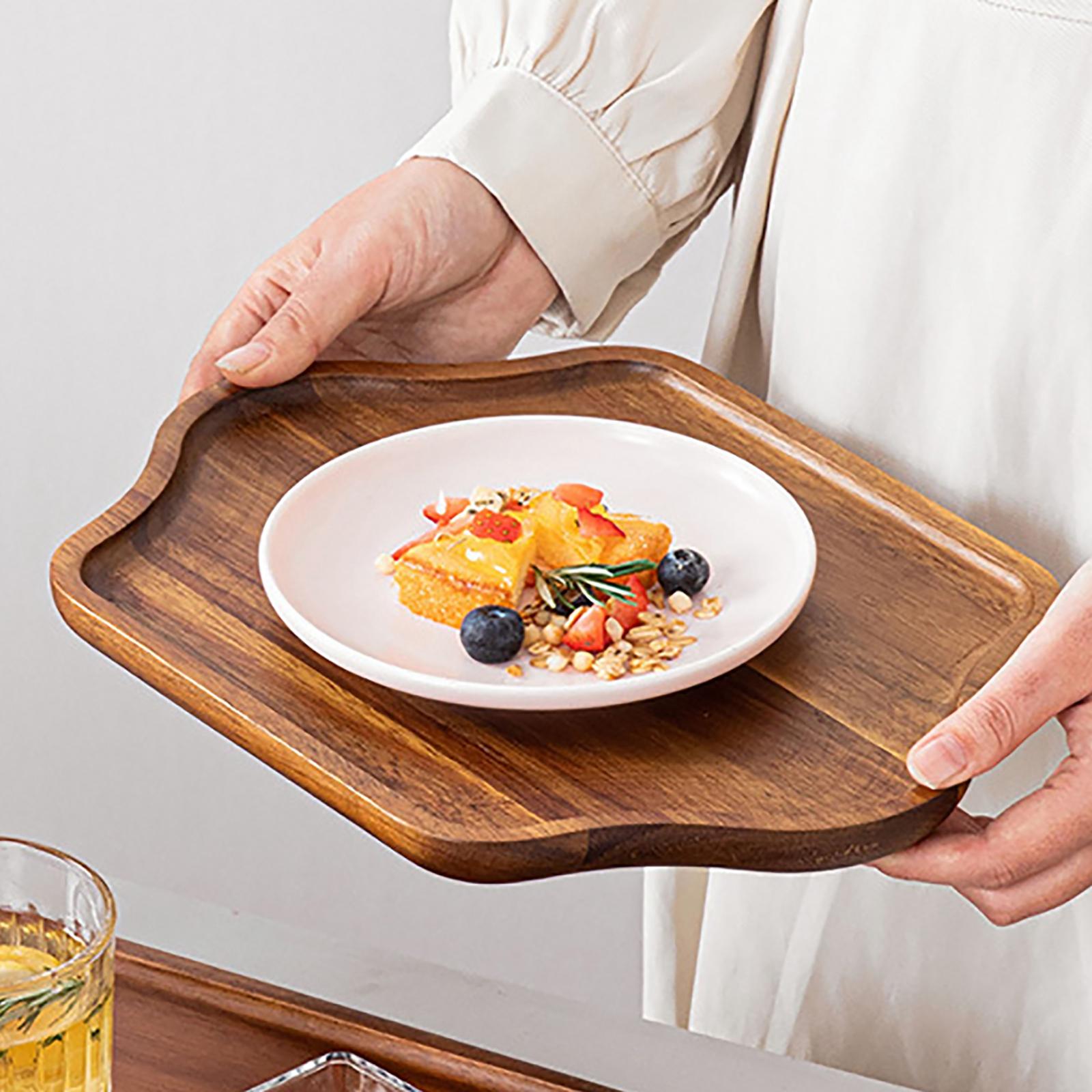 Small Wooden Serving Tray Breakfast Bread Plate Food Dish for Kitchen Decor Hexagonal