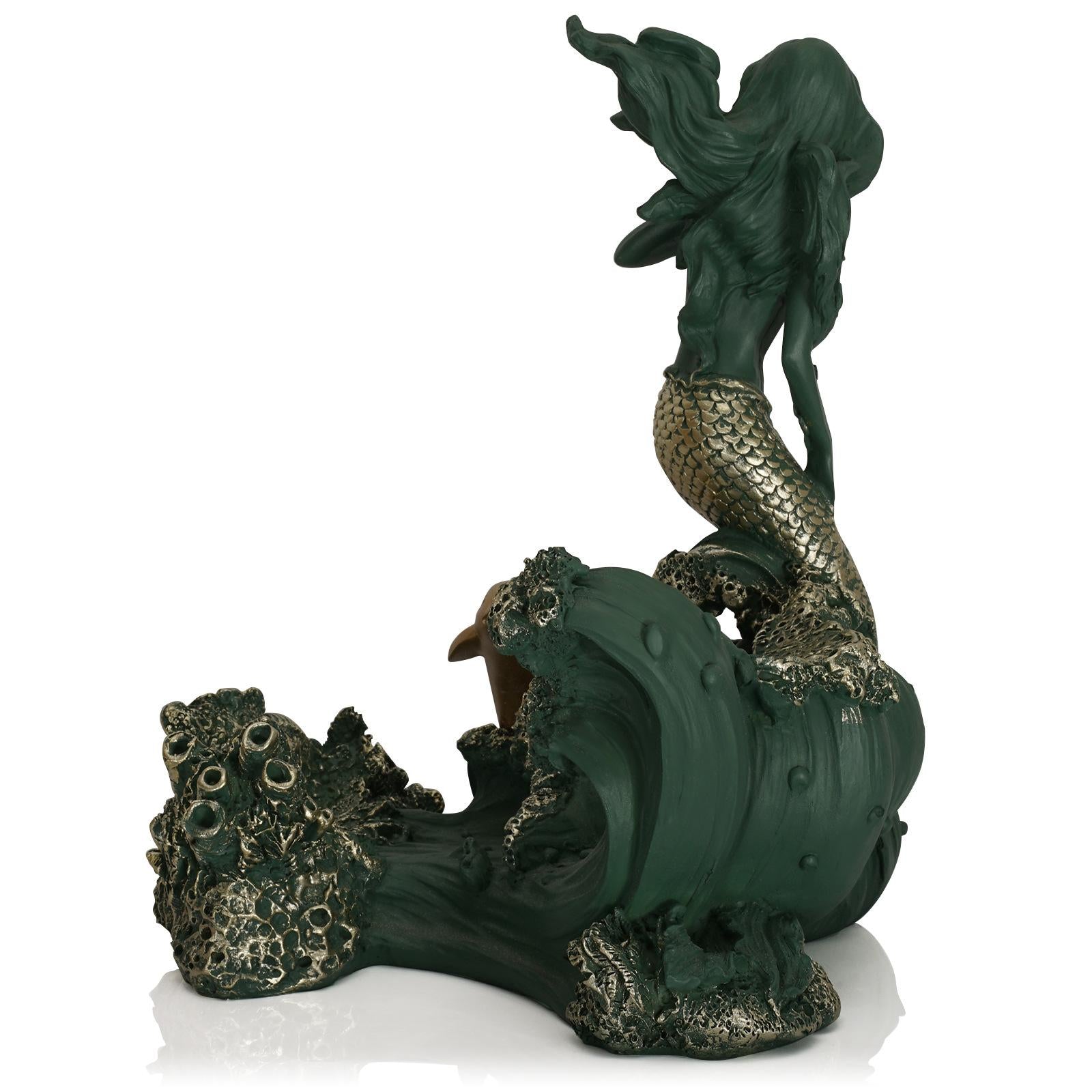 Antique Look Mermaid Wine Rack Mermaid Statues for Countertop Home Gifts Green