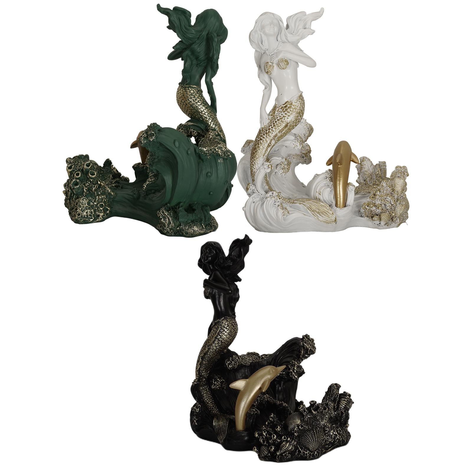 Antique Look Mermaid Wine Rack Mermaid Statues for Countertop Home Gifts Green