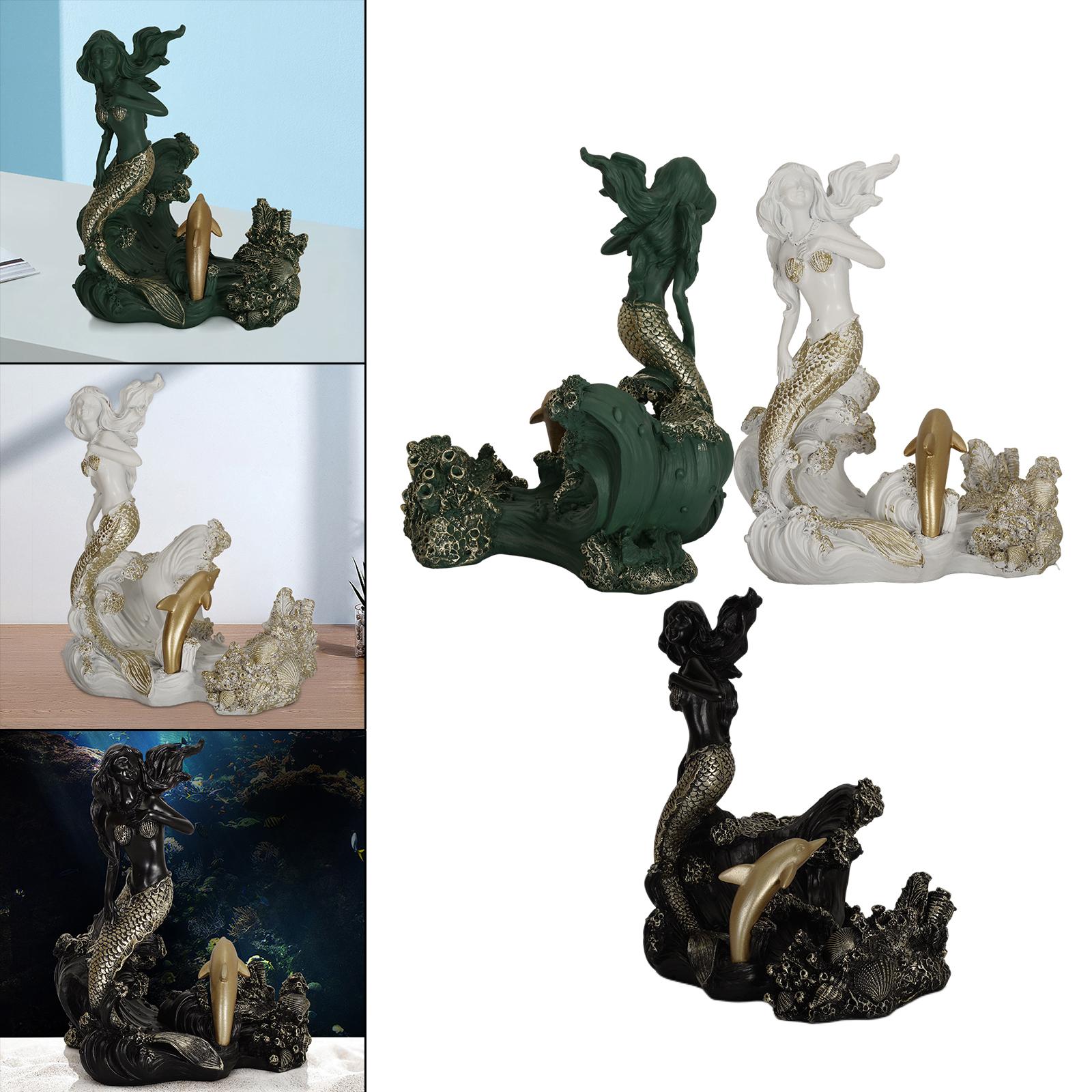 Antique Look Mermaid Wine Rack Mermaid Statues for Countertop Home Gifts Green