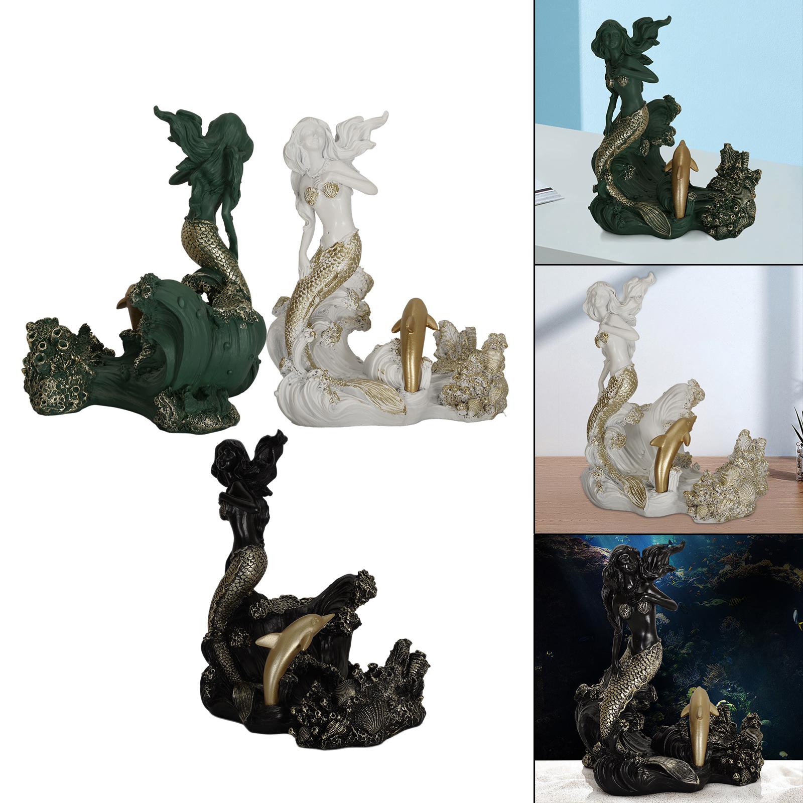 Antique Look Mermaid Wine Rack Mermaid Statues for Countertop Home Gifts Green