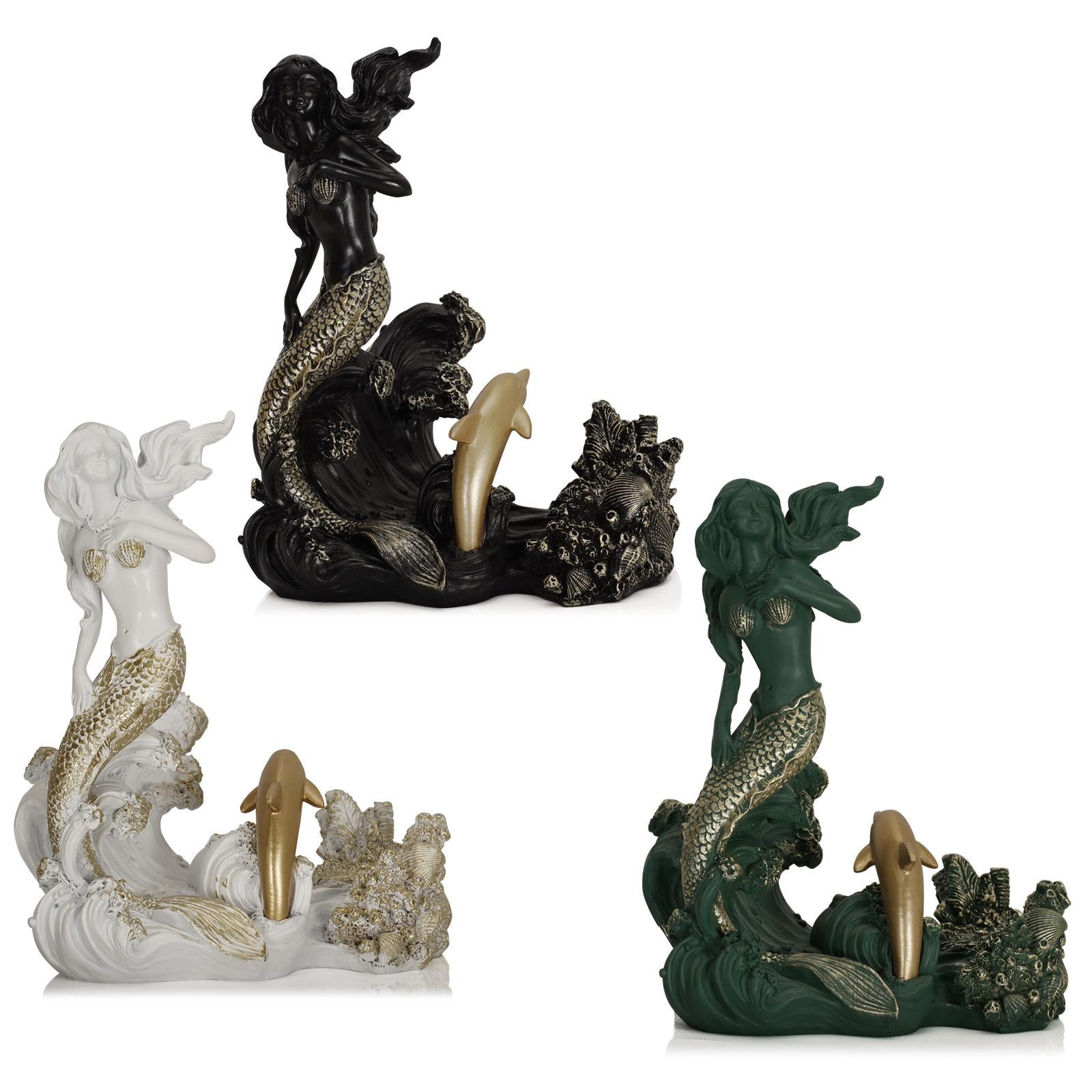 Antique Look Mermaid Wine Rack Mermaid Statues for Countertop Home Gifts Green