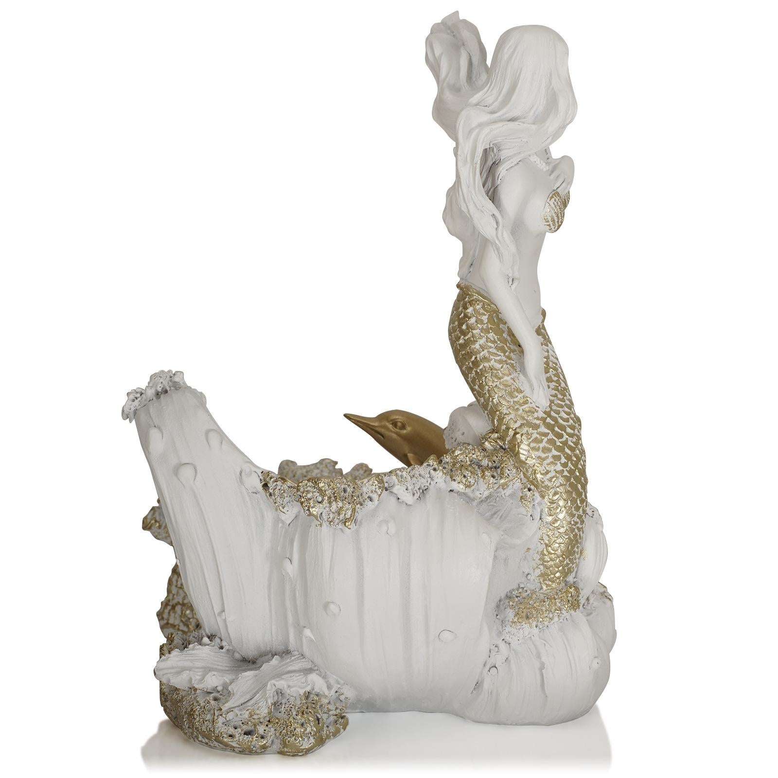 Antique Look Mermaid Wine Rack Mermaid Statues for Countertop Home Gifts White