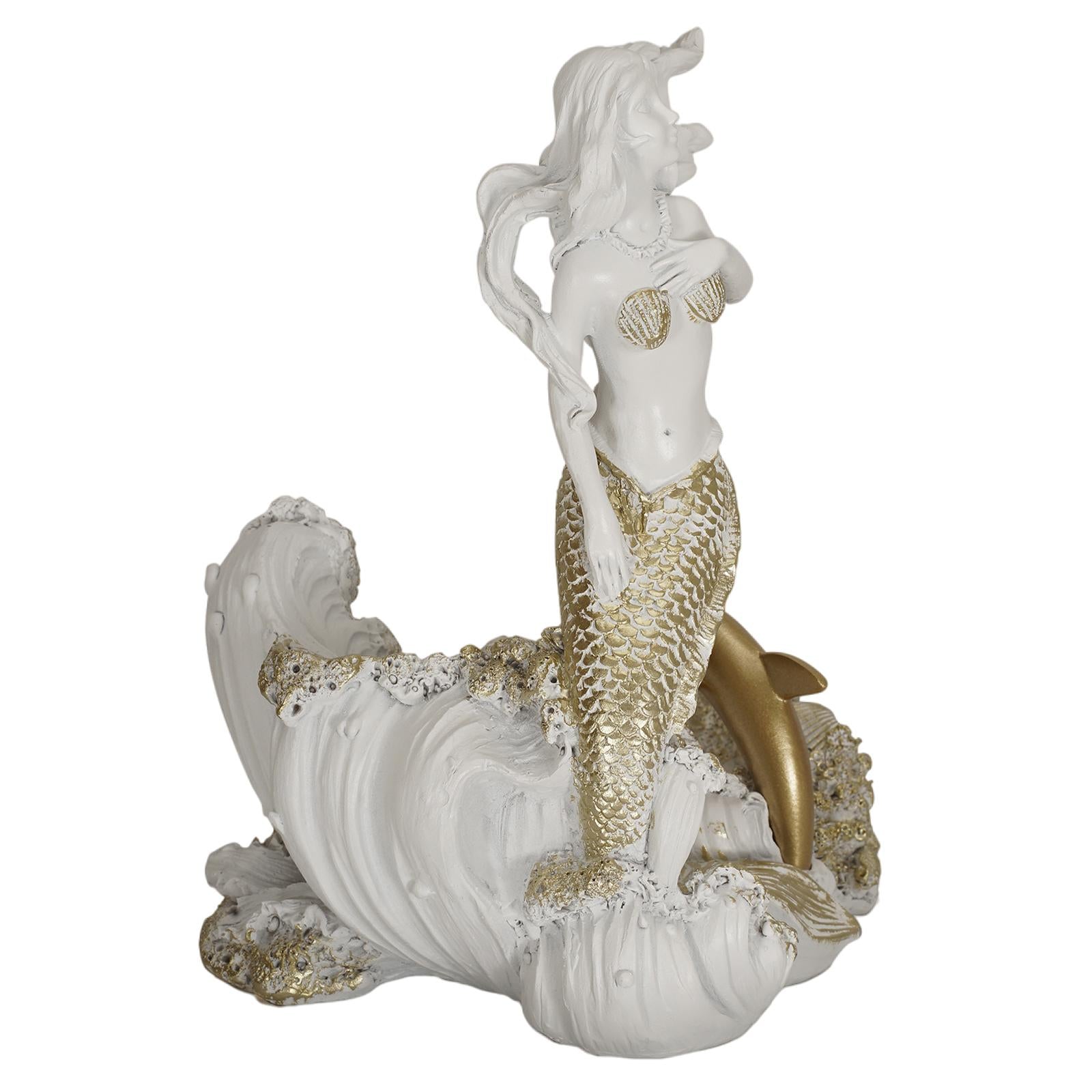 Antique Look Mermaid Wine Rack Mermaid Statues for Countertop Home Gifts White