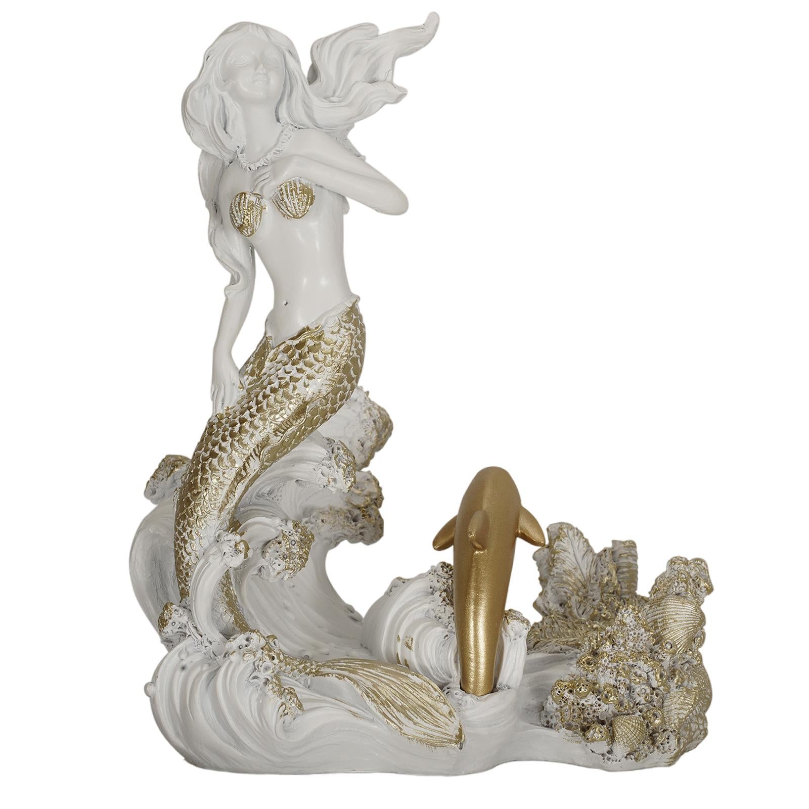 Antique Look Mermaid Wine Rack Mermaid Statues for Countertop Home Gifts White