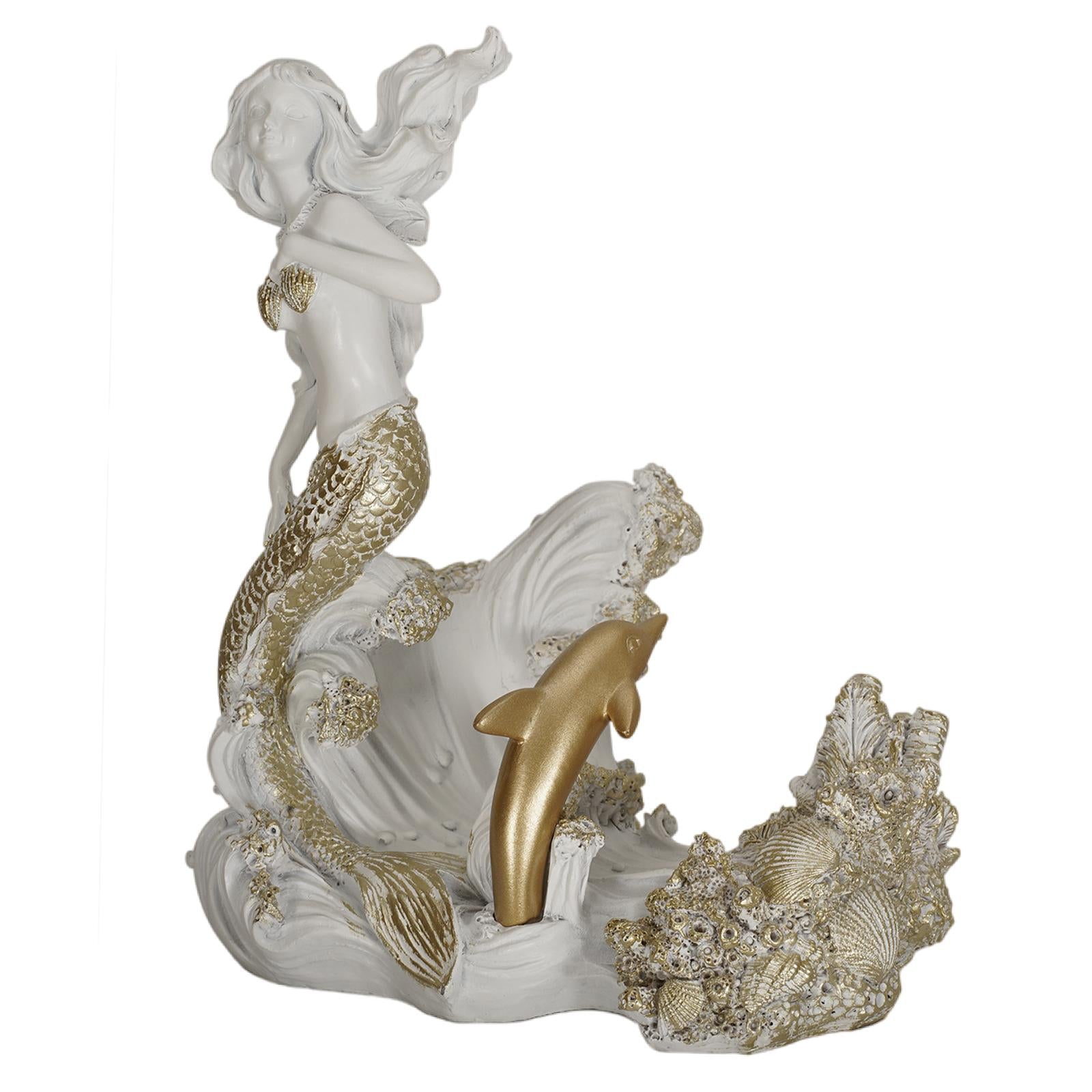 Antique Look Mermaid Wine Rack Mermaid Statues for Countertop Home Gifts White