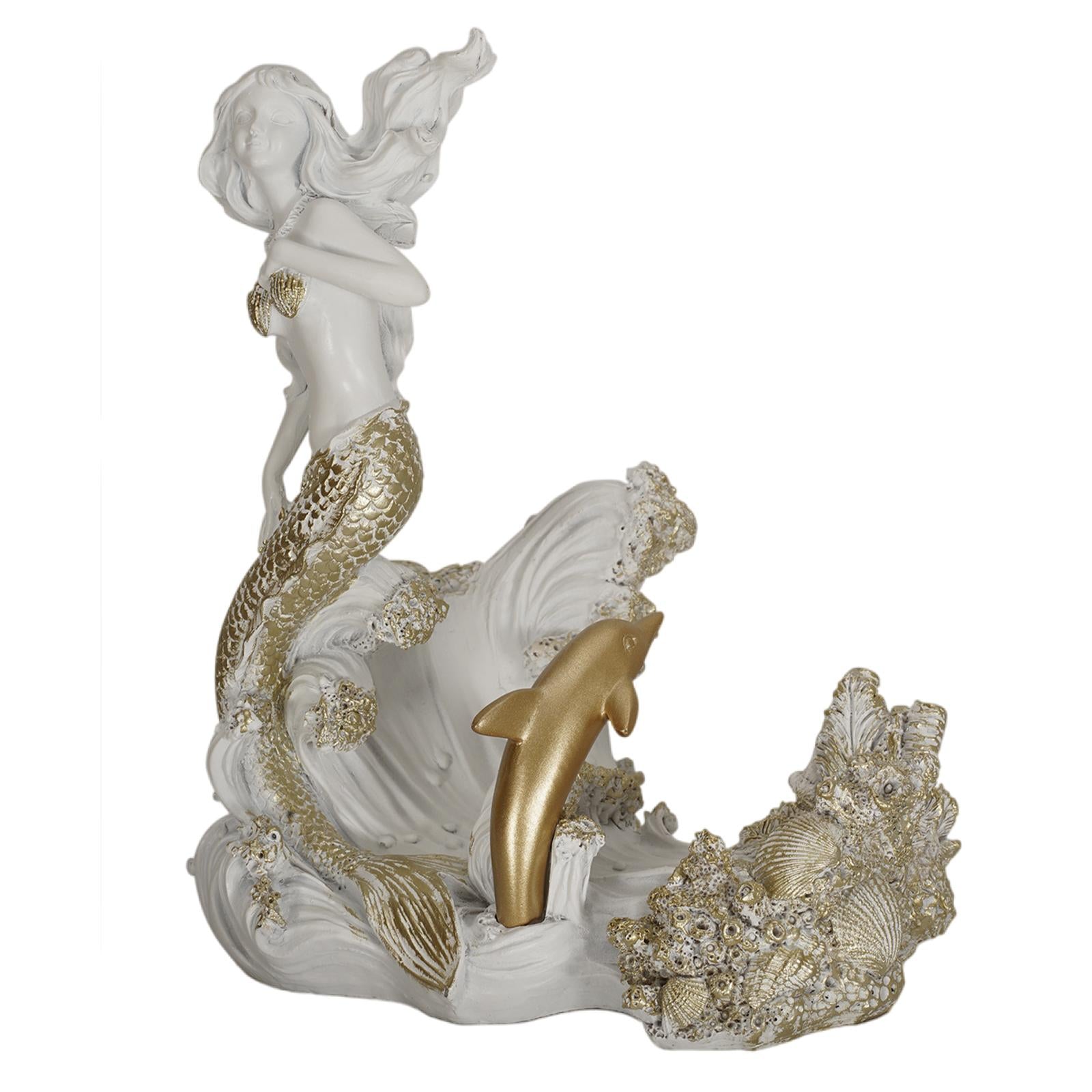 Antique Look Mermaid Wine Rack Mermaid Statues for Countertop Home Gifts White