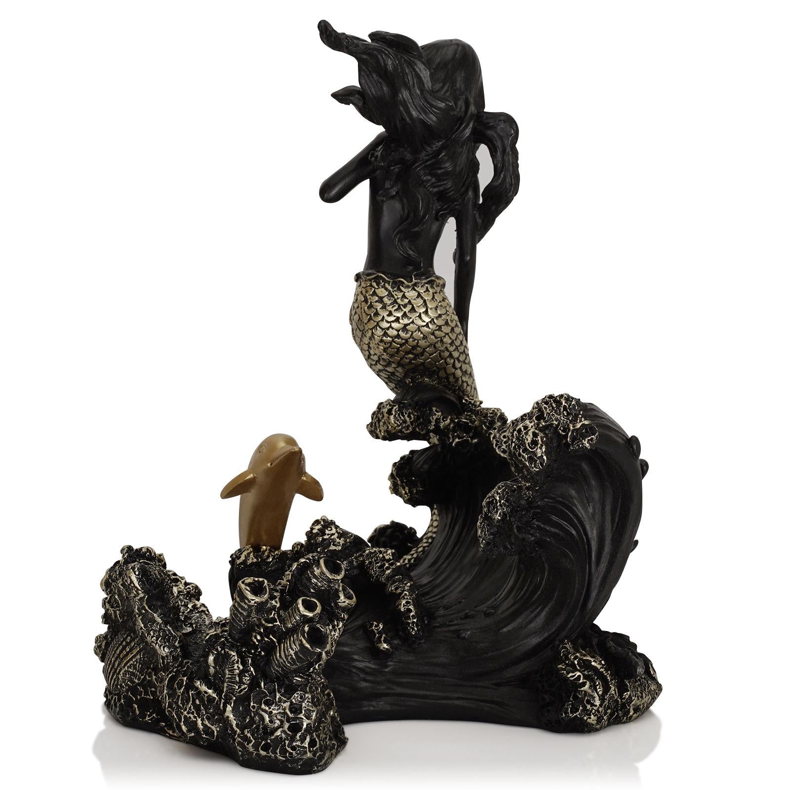 Antique Look Mermaid Wine Rack Mermaid Statues for Countertop Home Gifts Black