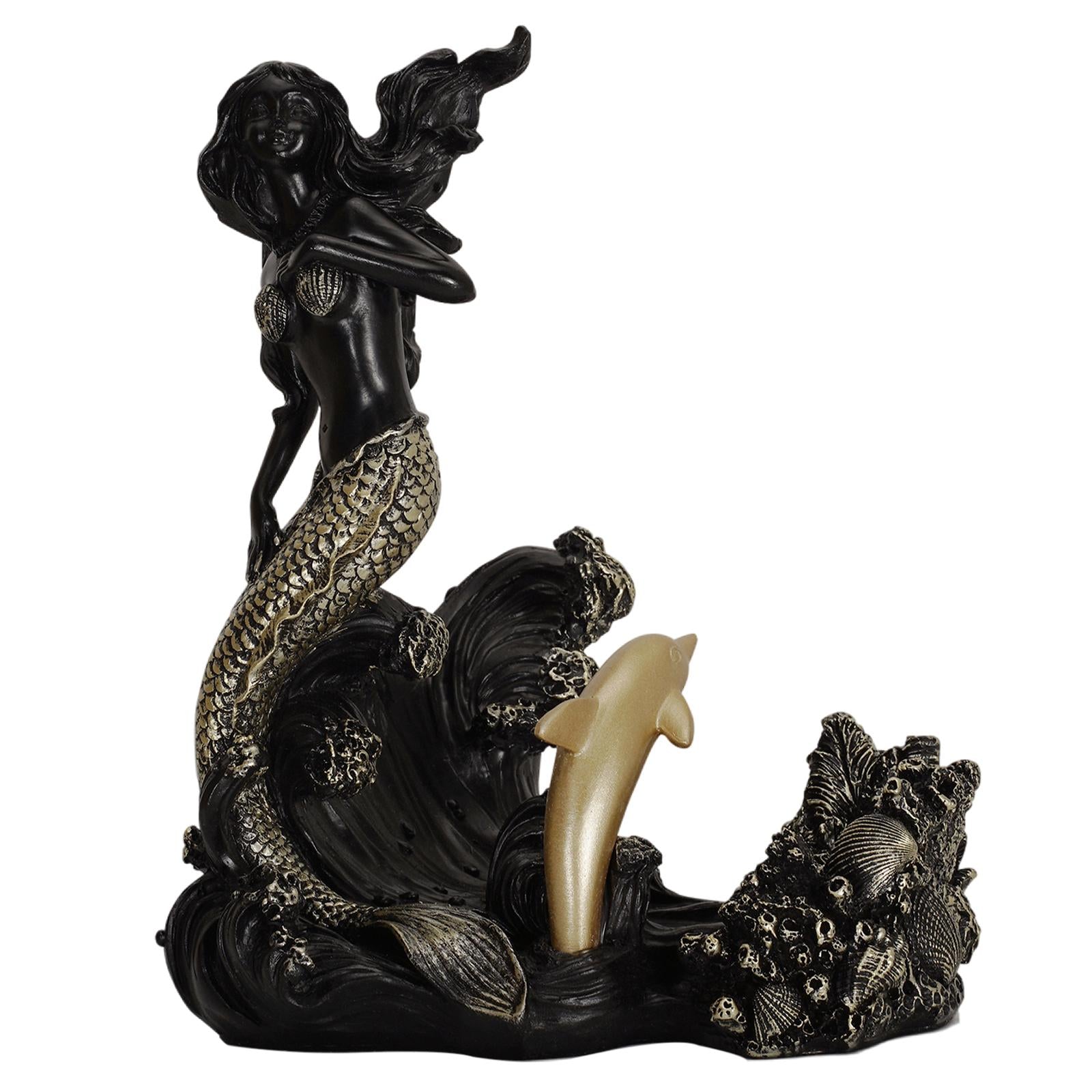 Antique Look Mermaid Wine Rack Mermaid Statues for Countertop Home Gifts Black