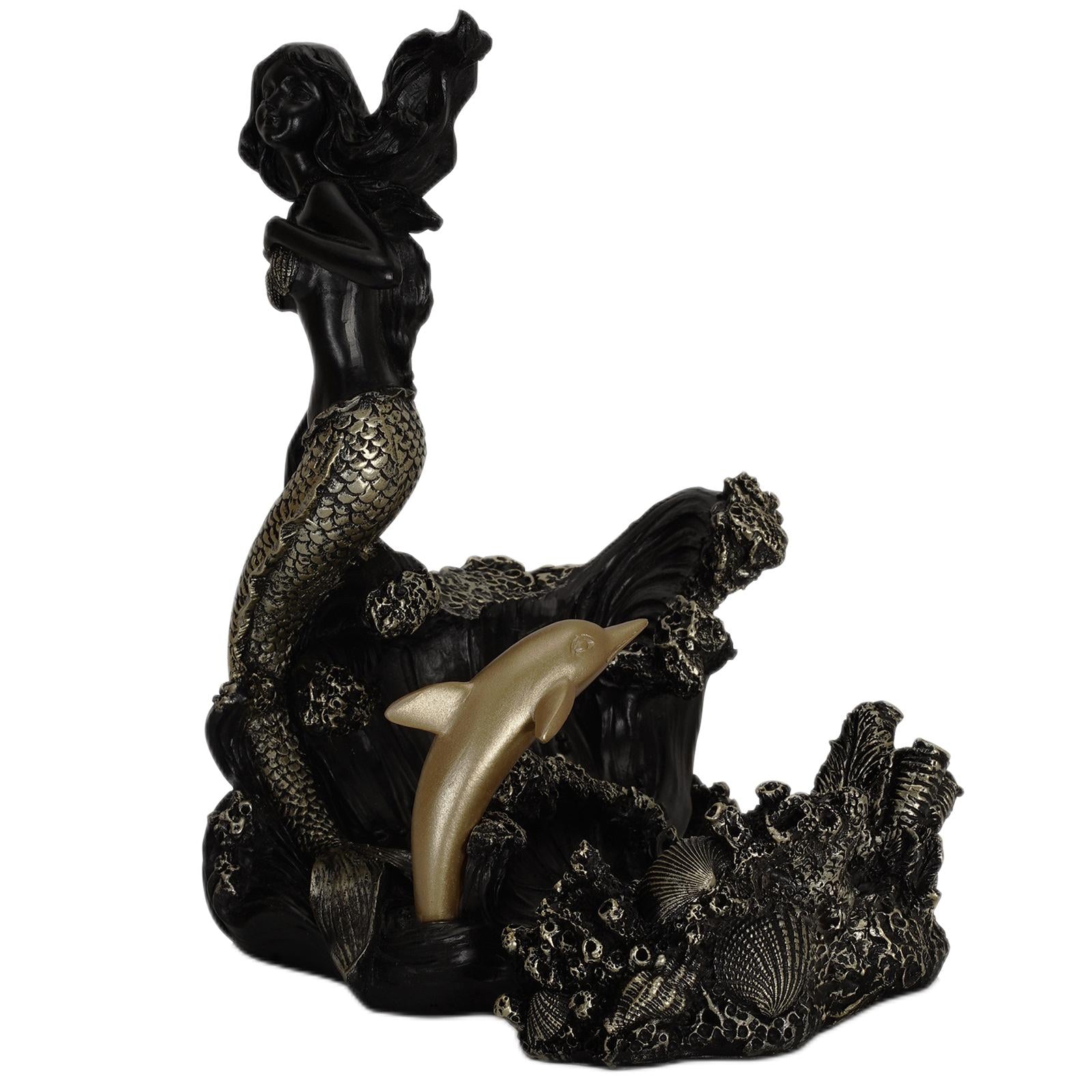 Antique Look Mermaid Wine Rack Mermaid Statues for Countertop Home Gifts Black